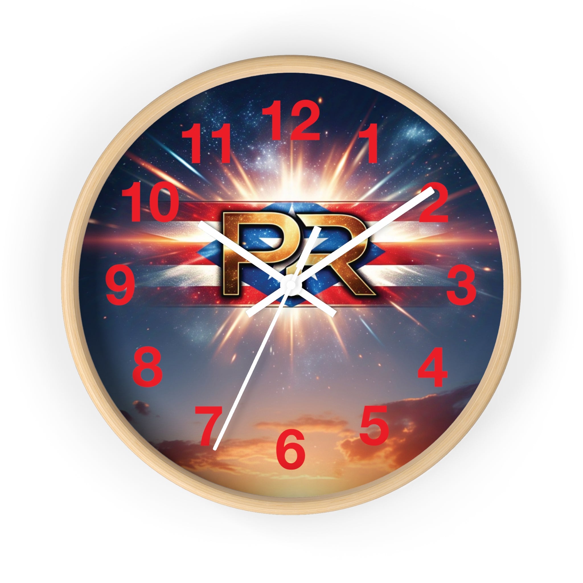 Reloj de pared puertorriqueño con el logotipo de PR: perfecto para decoración del hogar o regalos.