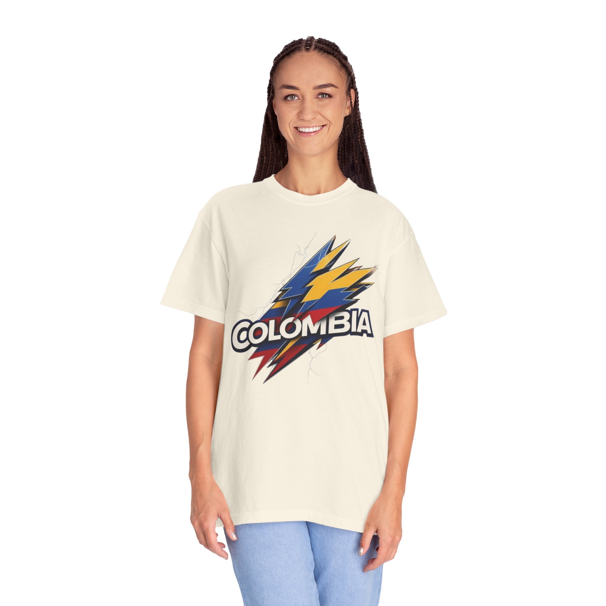 Camiseta unisex teñida en prenda de Colombia - Diseño de rayo llamativo