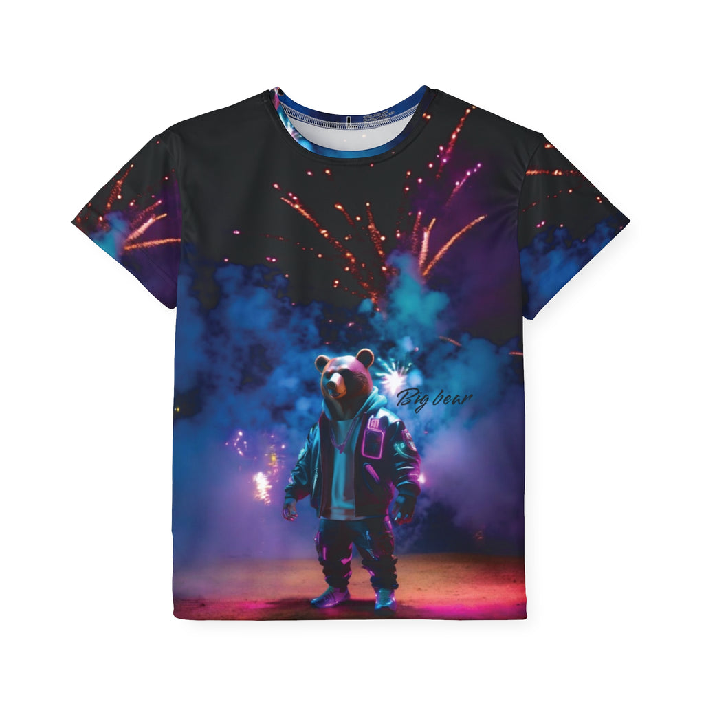 Kids T-Shirt - Cute Bear with Fireworks Background - Gift for Boys and Girls 