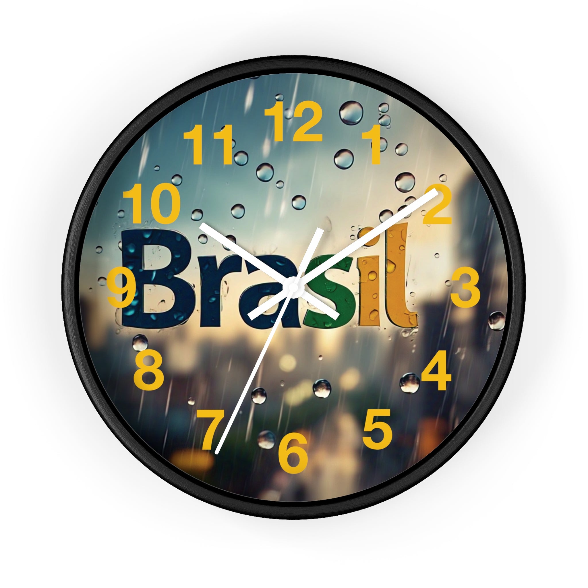 Relógio de parede com gota de chuva do Brasil