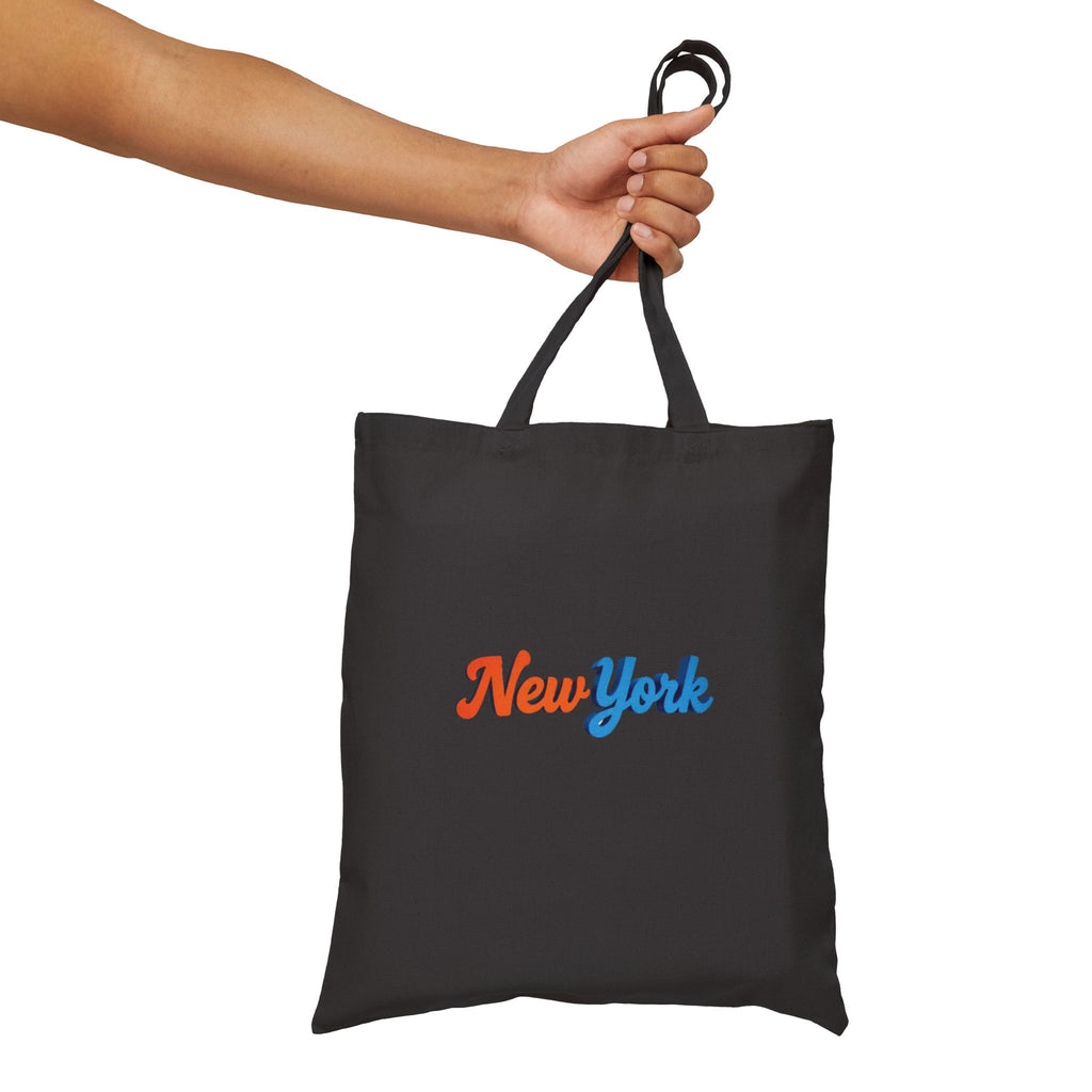 New York Script Canvas Tote Bag – Retro Two-Tone City Souvenir