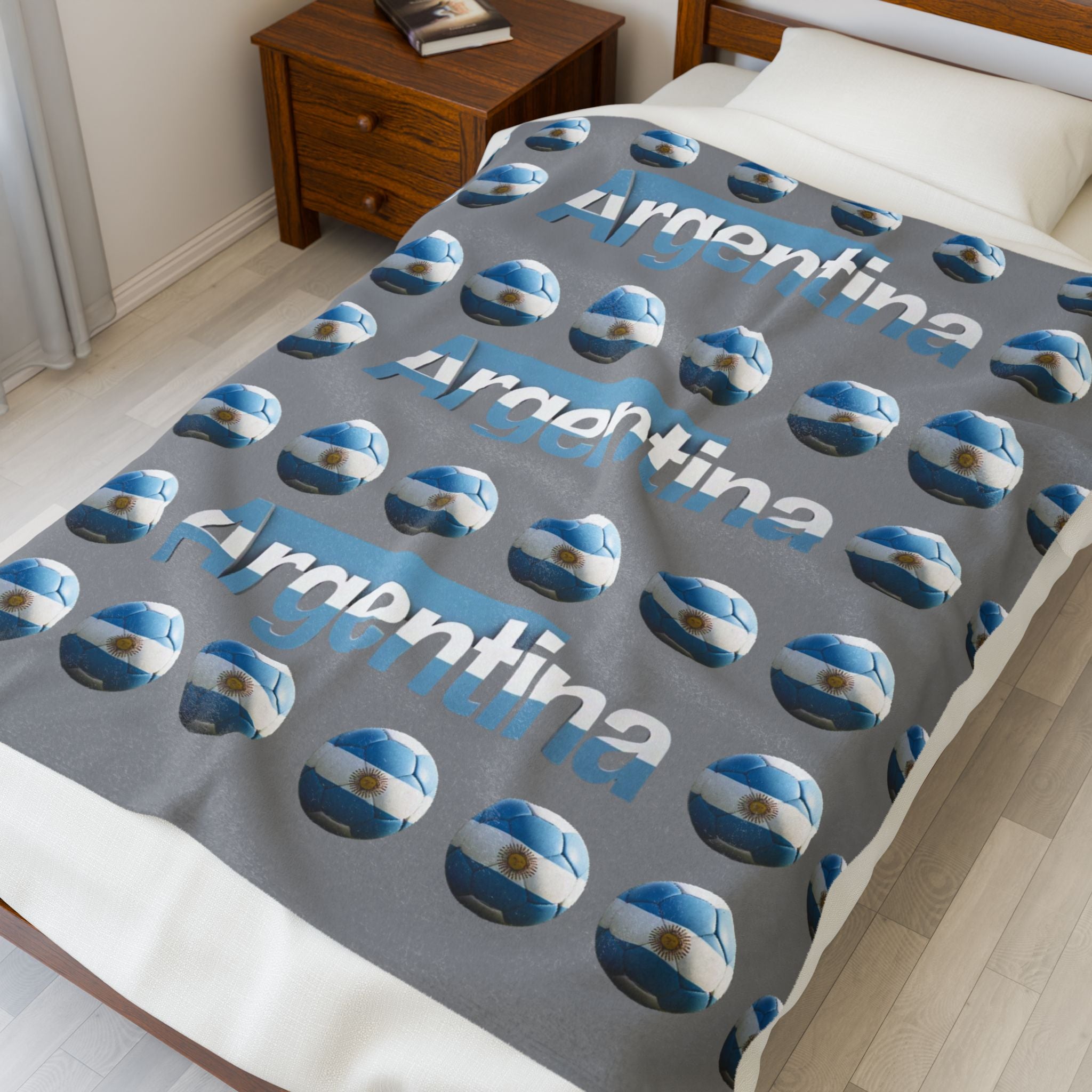 Manta de terciopelo de muchas bolas de soccer- Diseño argentino