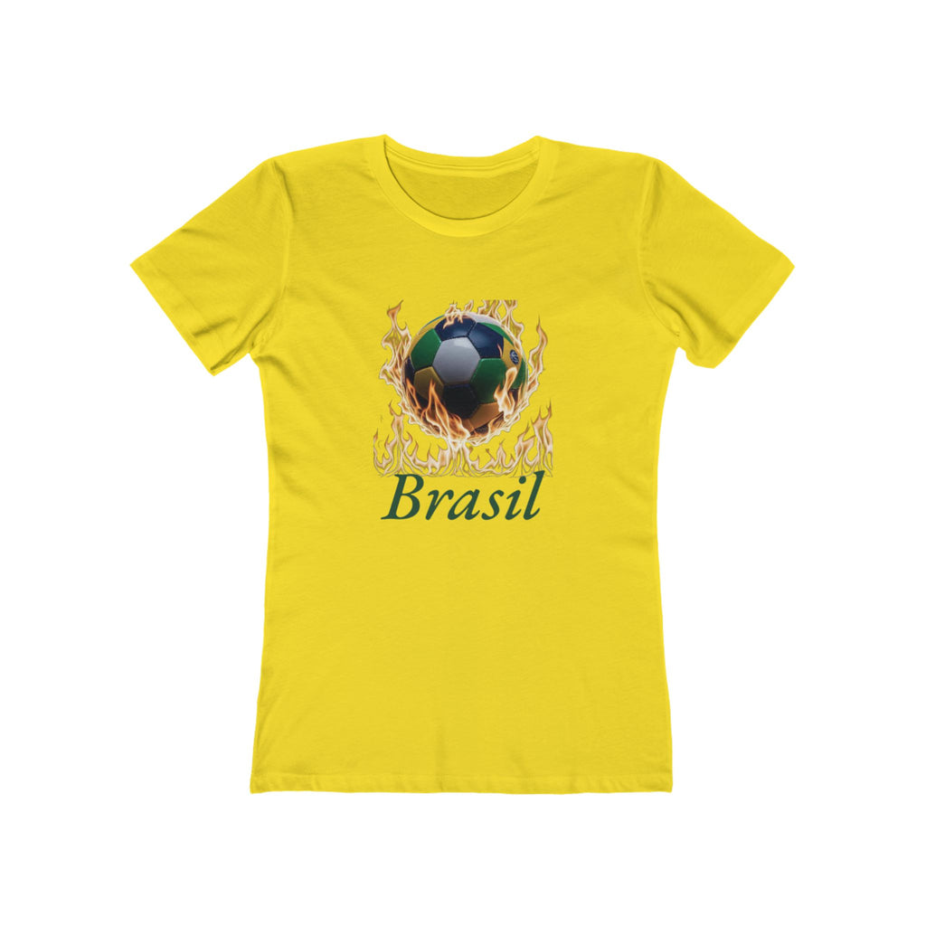 Camiseta feminina Flame Soccer Brazil Boyfriend - Camiseta casual e estilosa para fãs de esportes