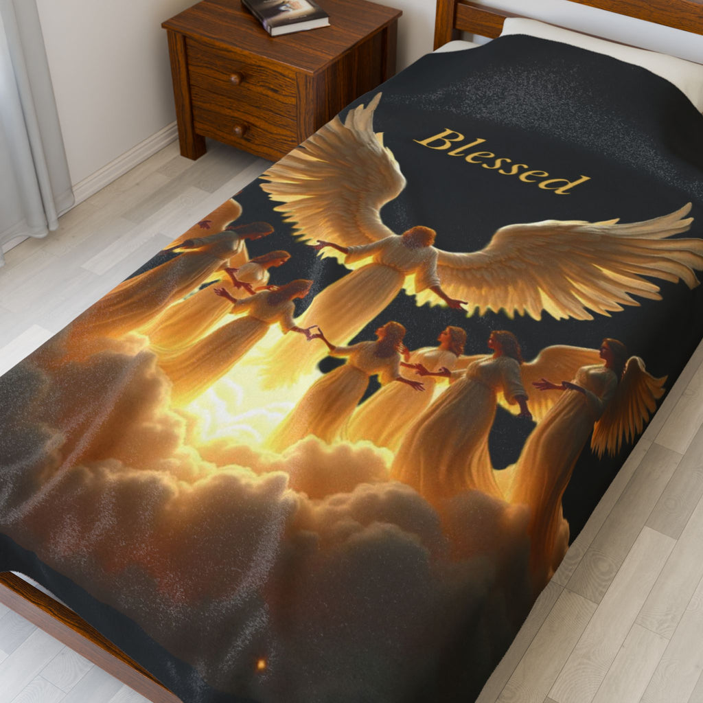 Blessed Angels Velveteen Plush Blanket - Cozy Comfort for Spiritual Moments