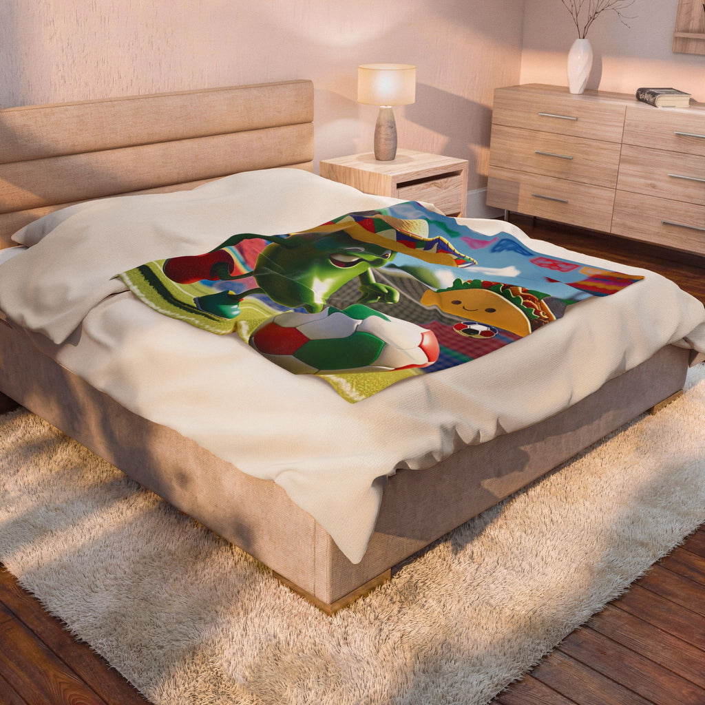 Manta de felpa de terciopelo con diseño de taco de fútbol colorido | Manta acogedora para niños para días de juego y celebraciones.
