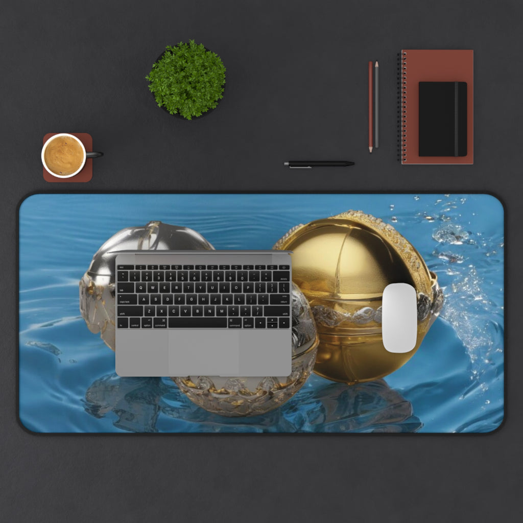 Desk Mat - Cute Gold and Silver Water Balls Design