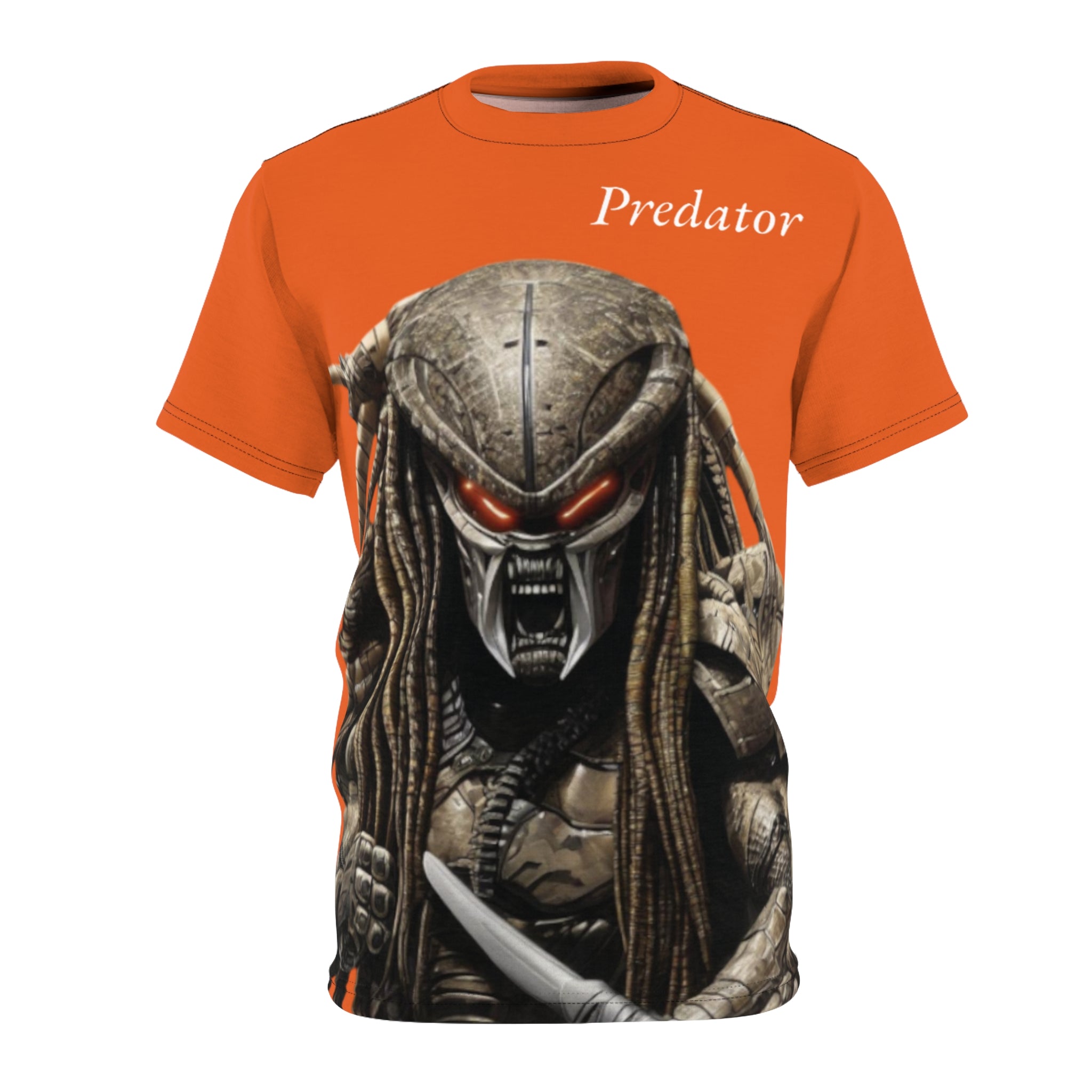 Predator artificial intelligence image t-shirt, orange color for men cut and sew: stylish casual t-shirt,