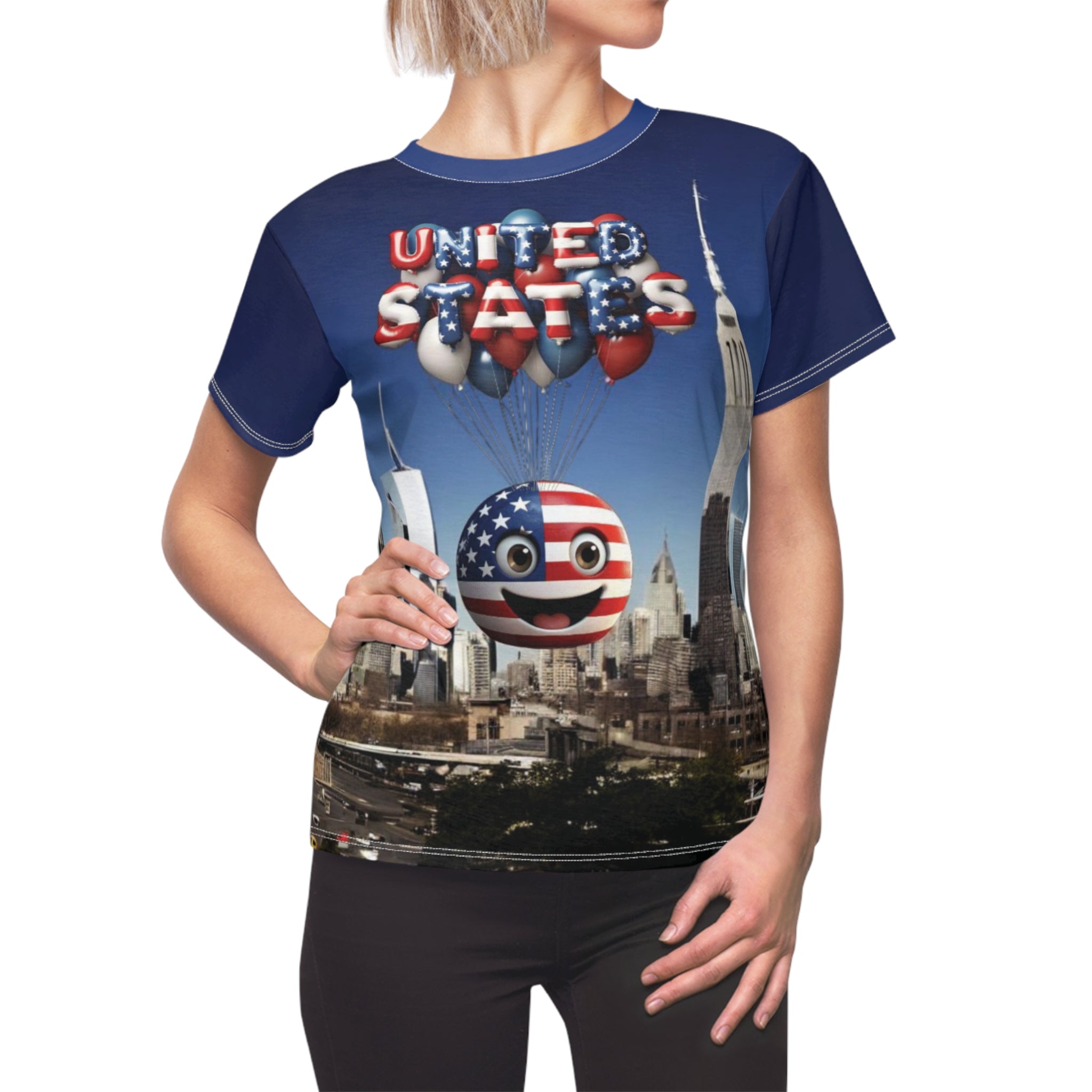 Patriotic Women's Cut & Sew Tee - USA Flag Balloons Design
