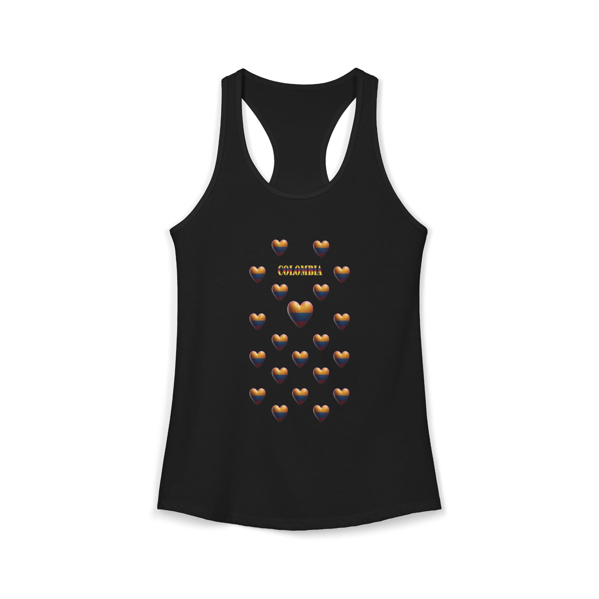 Camiseta sin mangas con corazones y bandera colombiana para mujer