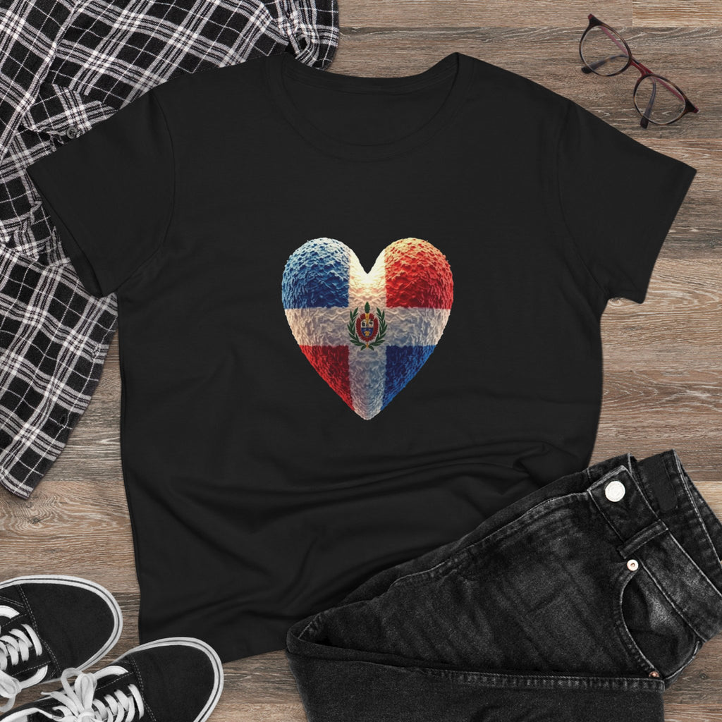 Camiseta con estampado de corazón de República Dominicana para mujer - Algodón cómodo de peso medio
