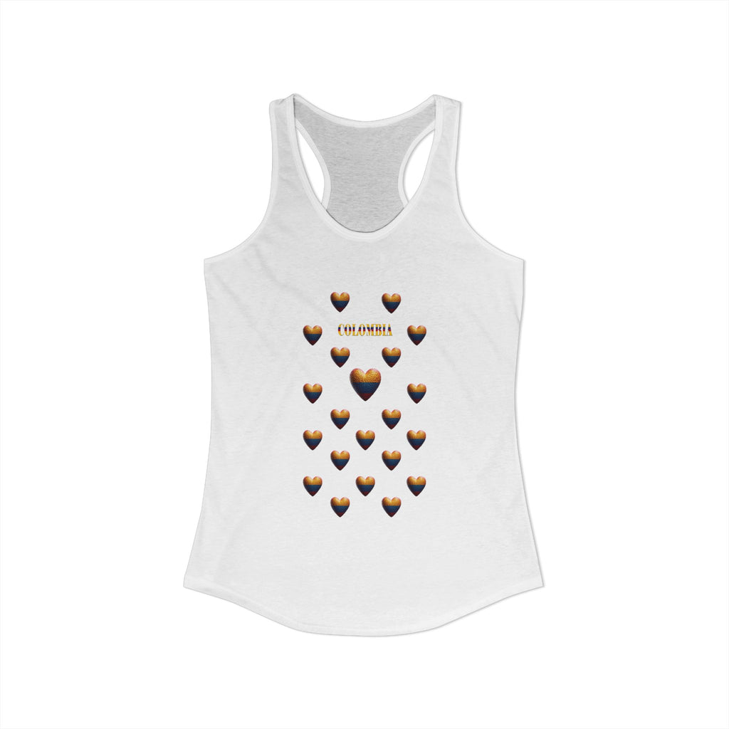Camiseta sin mangas con corazones y bandera colombiana para mujer