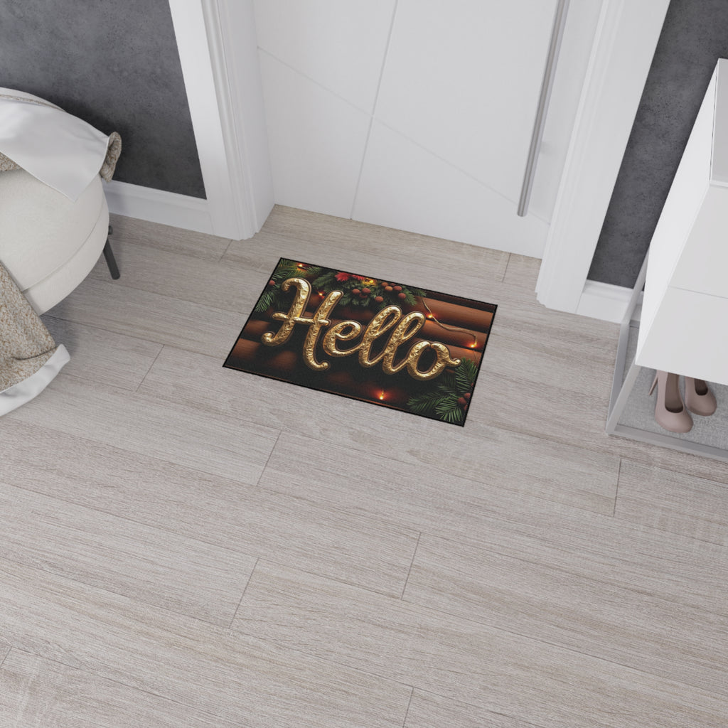 Festive Welcome Floor Mat with 'Hello' Design