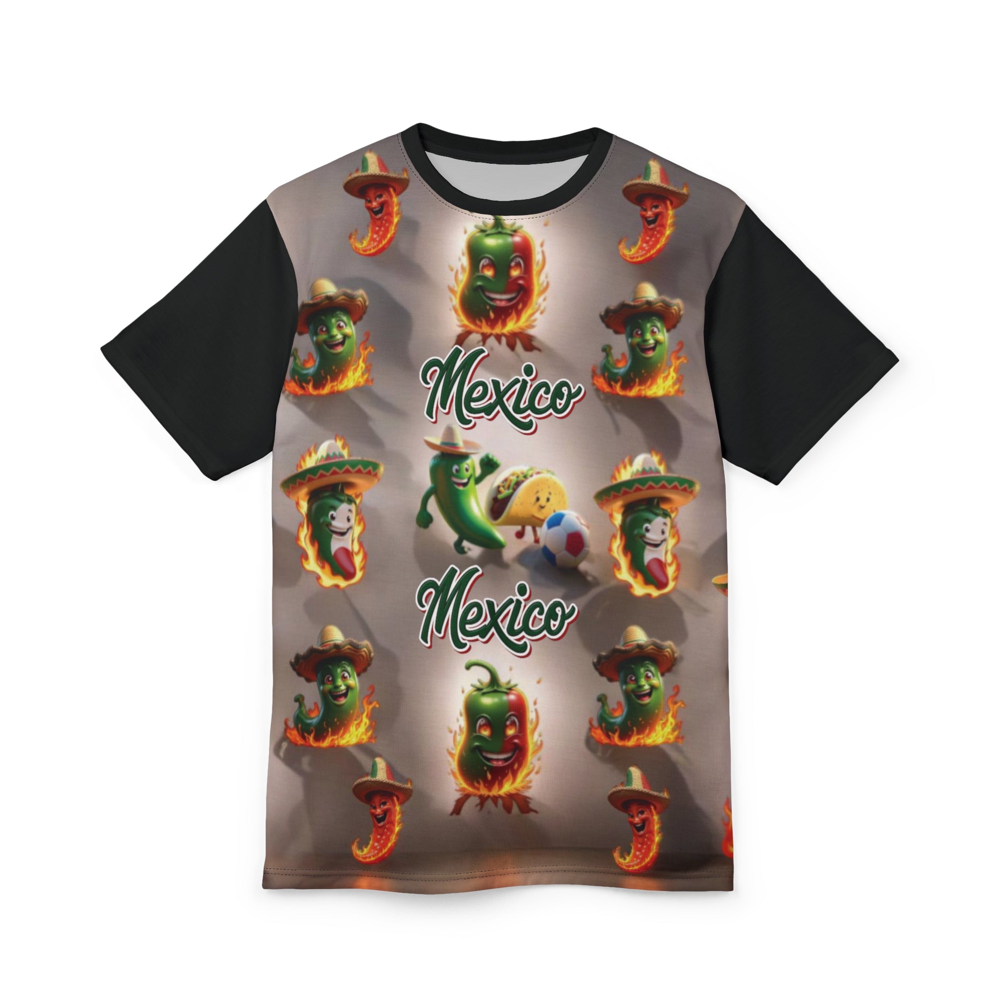 Camiseta unisex con temática mexicana vibrante, cortada y cosida