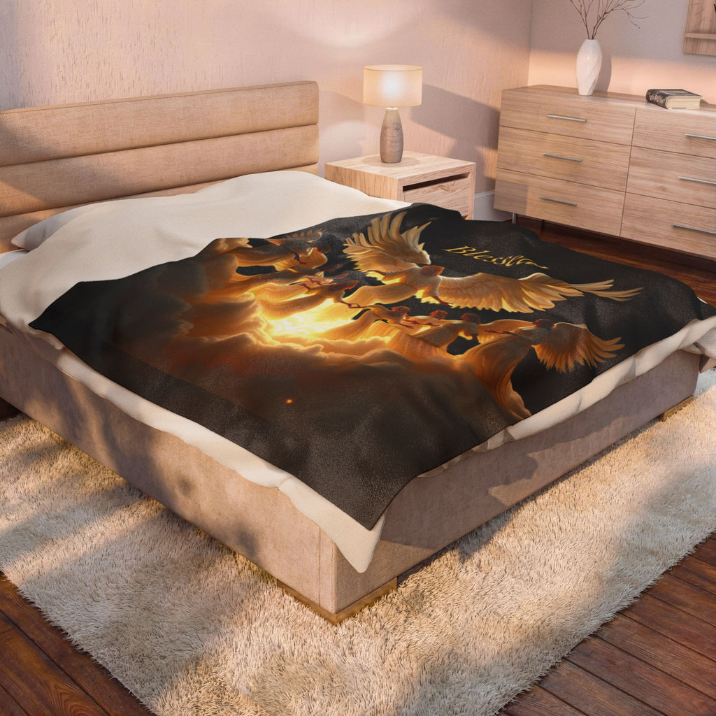 Blessed Angels Velveteen Plush Blanket - Cozy Comfort for Spiritual Moments