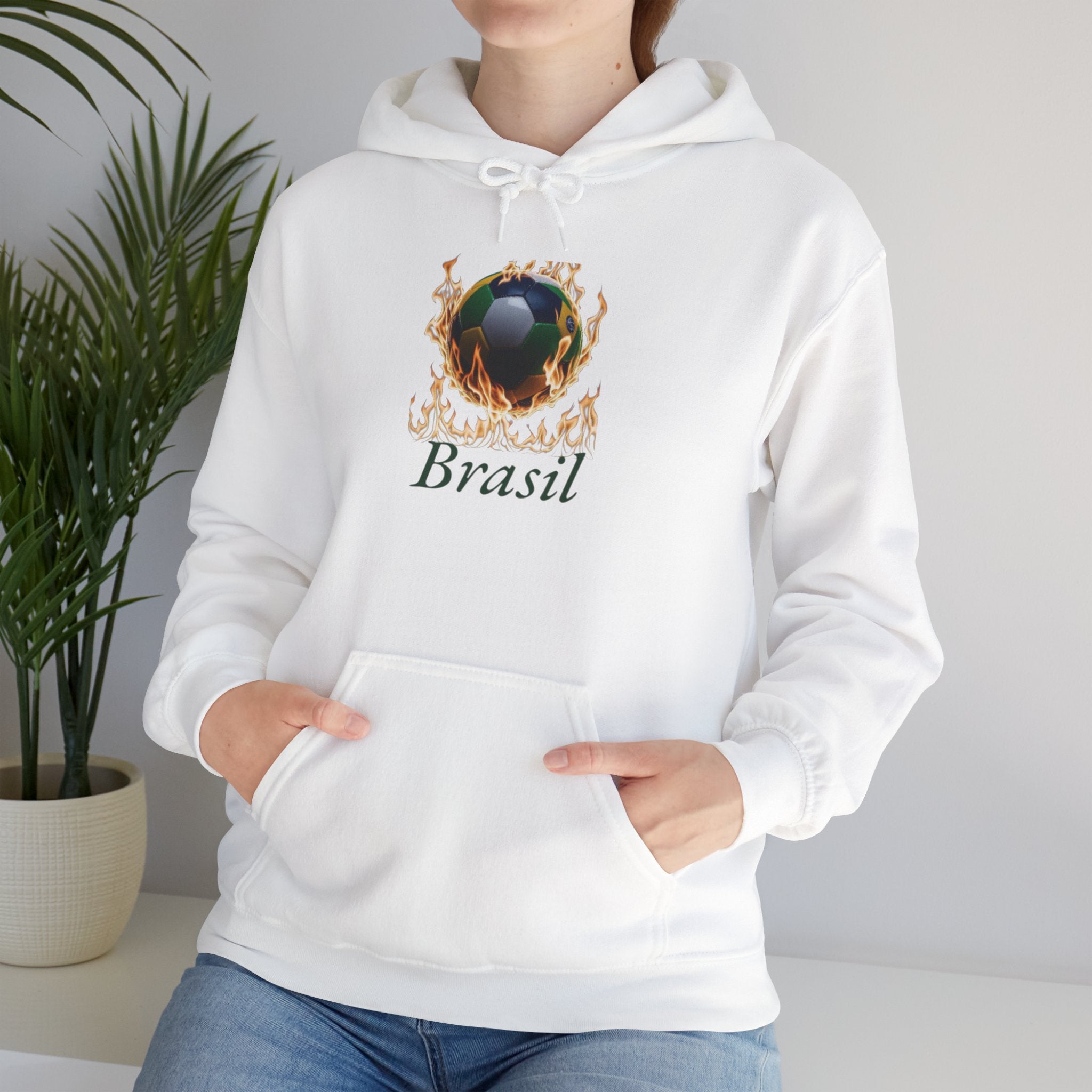 Moletom com capuz unissex com estampa de chamas do Brasil - Mantenha-se confortável e estiloso - Roupa de lazer confortável para todos