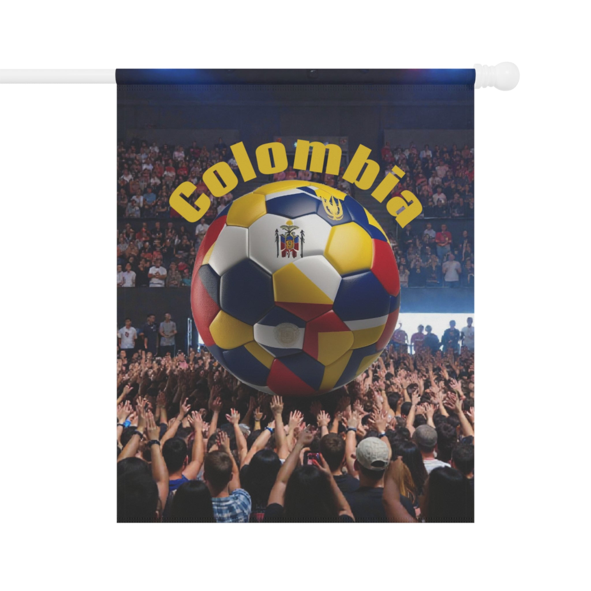 Colombia Soccer Fan Garden Flag – Colombia Text with National Flag Soccer Ball Outdoor Banner