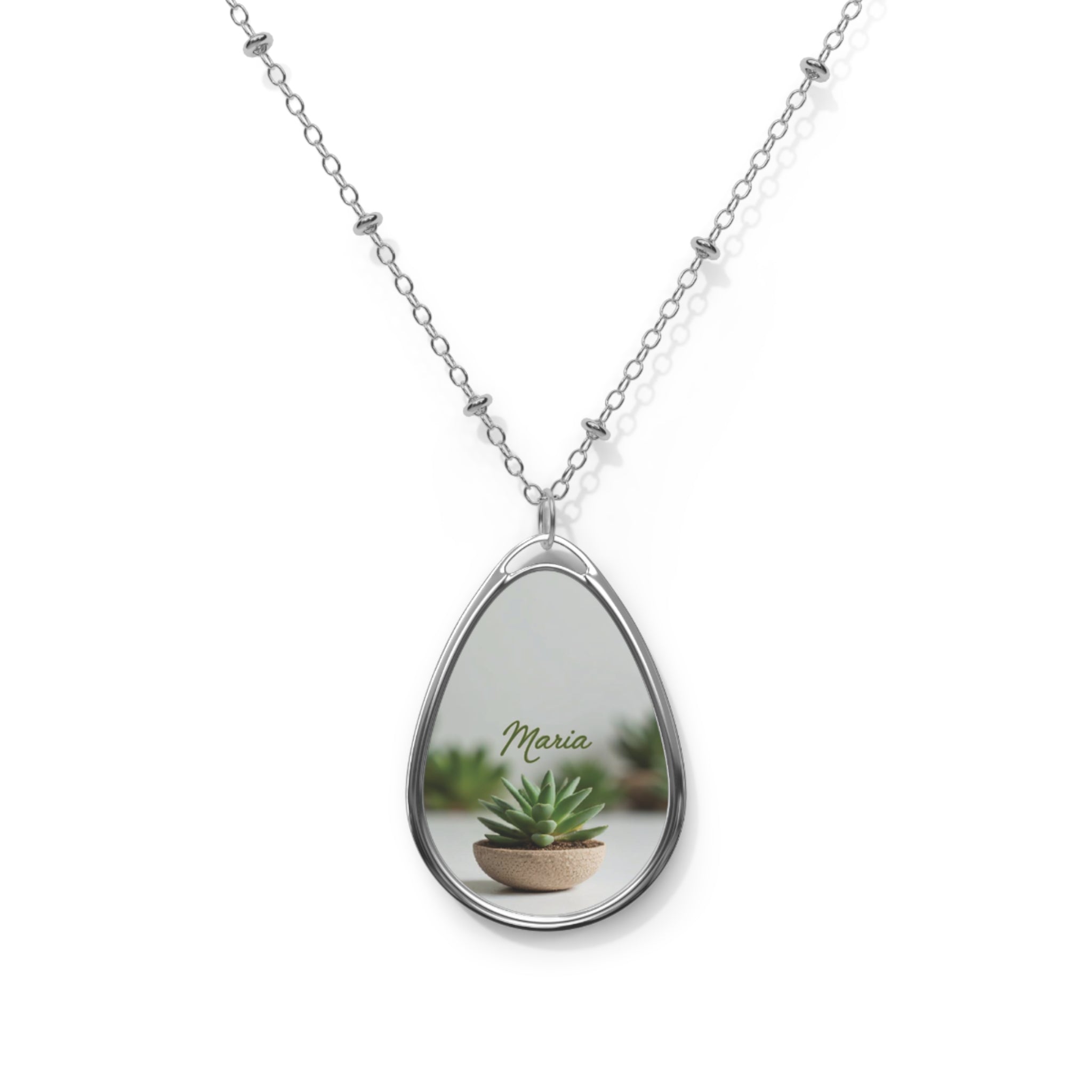 Personalized oval necklace, with the name 'María' with Succulent Design, Custom Jewelry Gift for Her, Minimalist Necklace, Birthday Gift, Meaningful Keepsake 