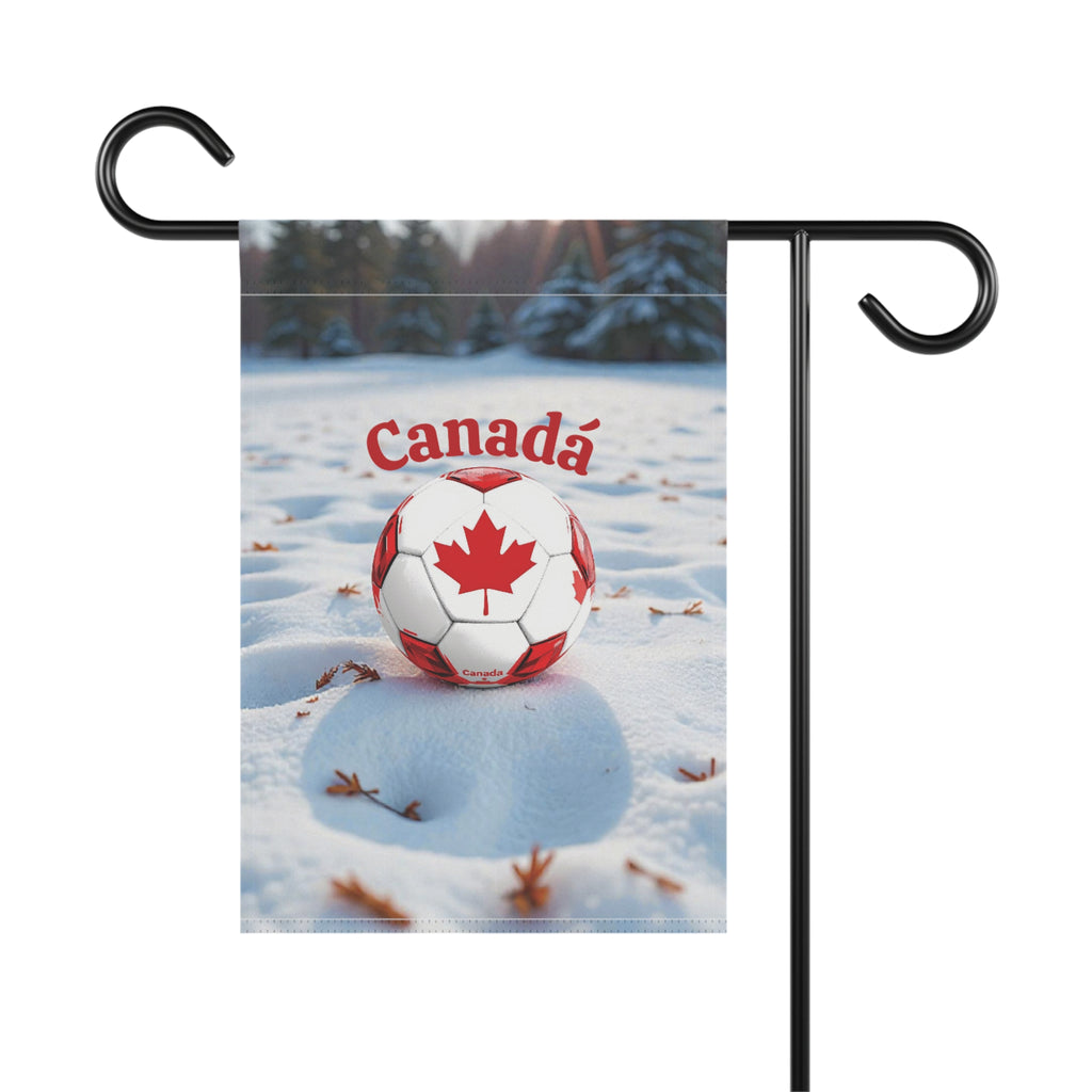 Canada Soccer Garden Flag — Maple Leaf Soccer Ball Winter Garden Banner