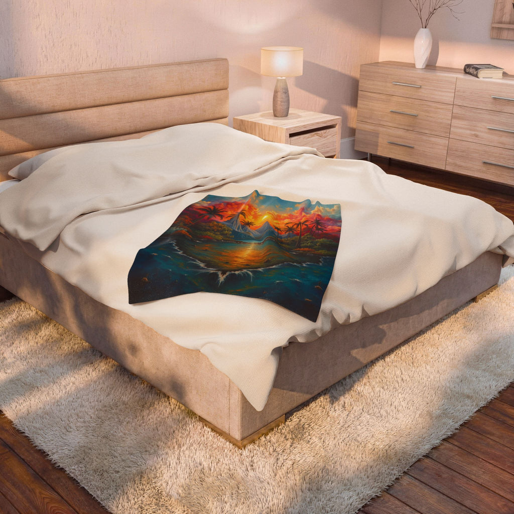 Velvet Plush "Vibrant Tropical Sunset"- Cozy Comfort for Home Decor