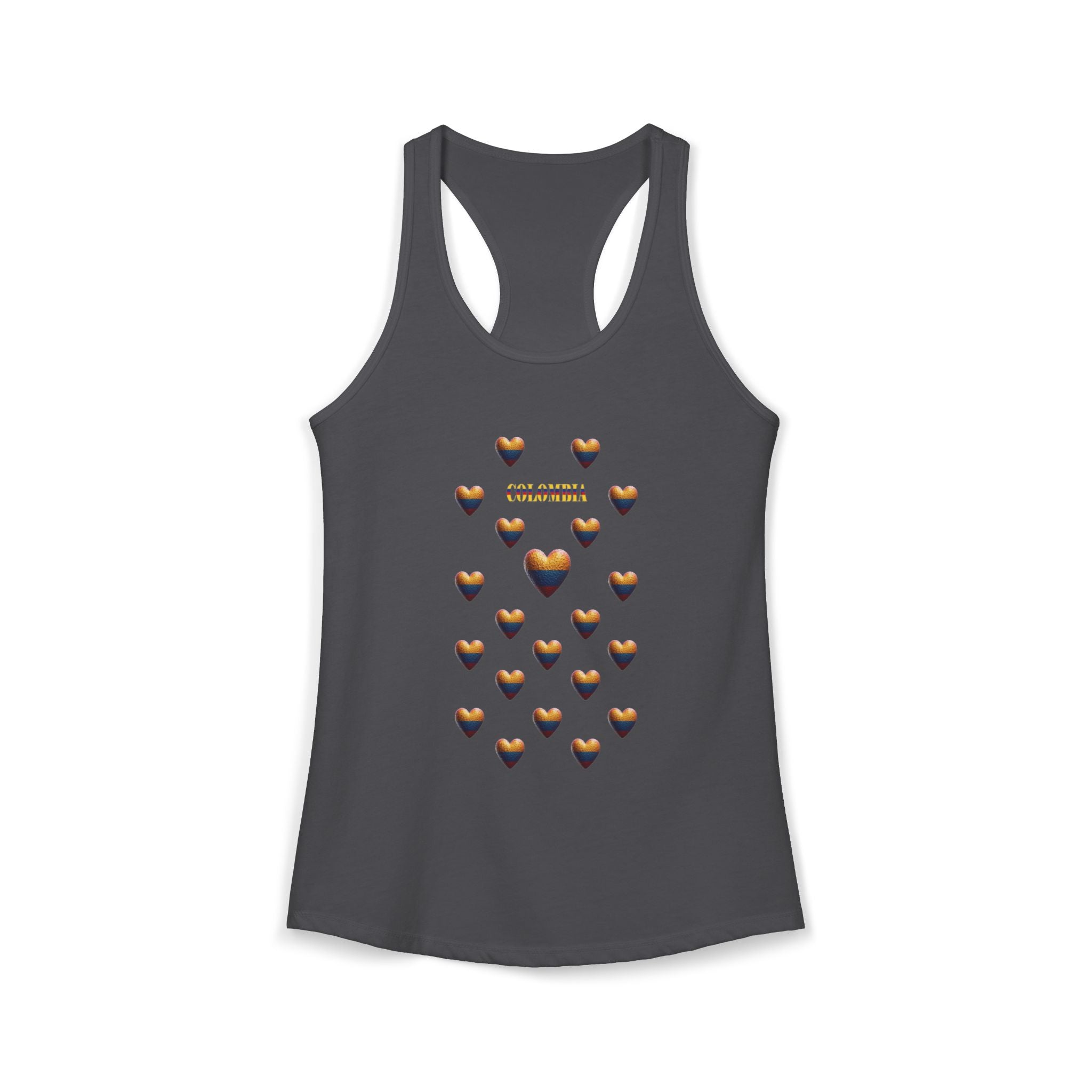 Camiseta sin mangas con corazones y bandera colombiana para mujer