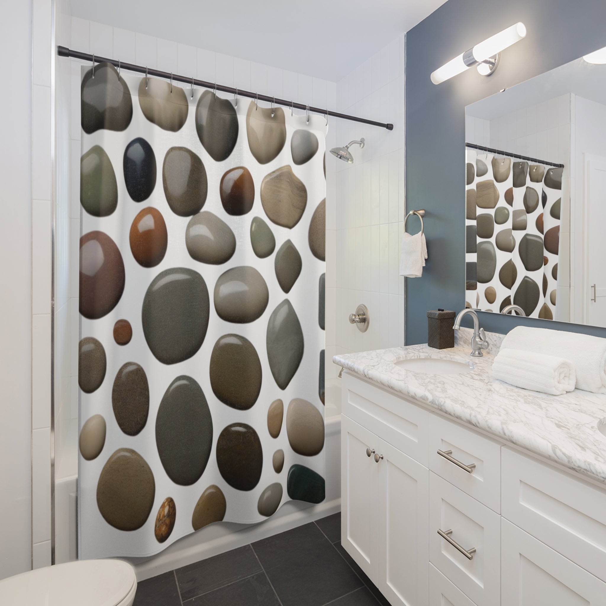 Stone Shower Curtain - Cute Design, White Background 