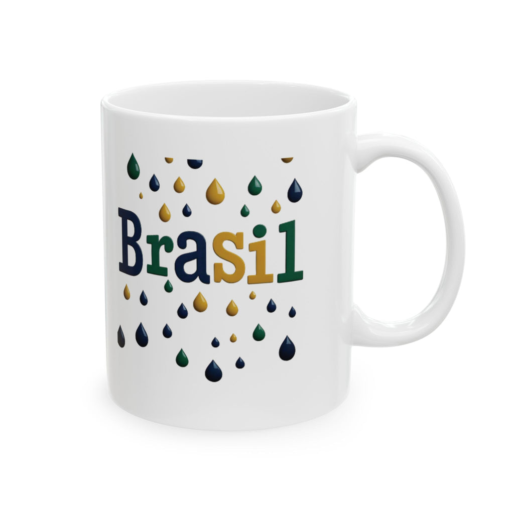 Caneca de cerâmica com gotas de chuva do Brasil - Presente perfeito para amantes de café