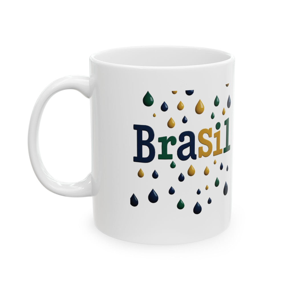Caneca de cerâmica com gotas de chuva do Brasil - Presente perfeito para amantes de café