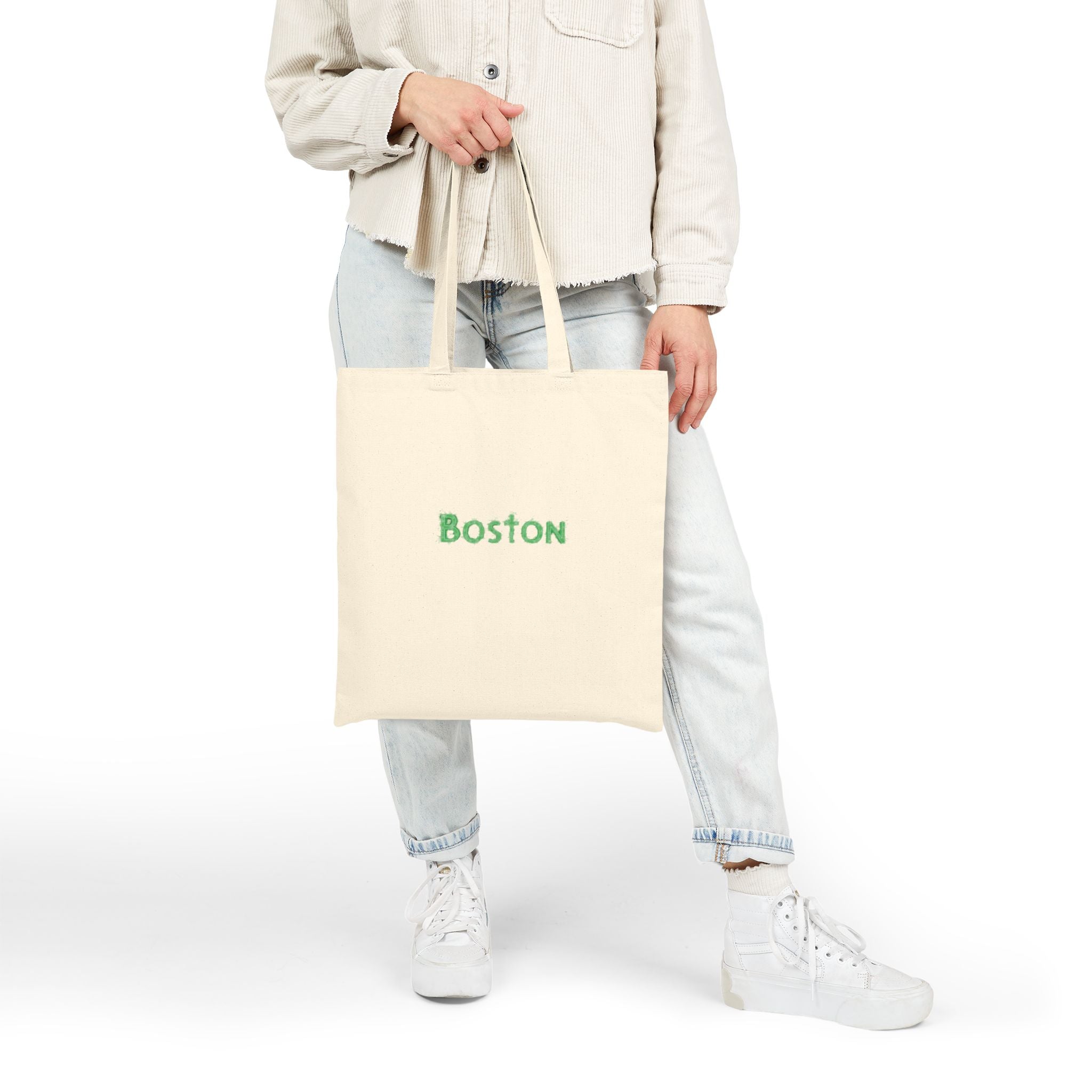 Boston Canvas Tote Bag — Green Embroidered City Market Tote