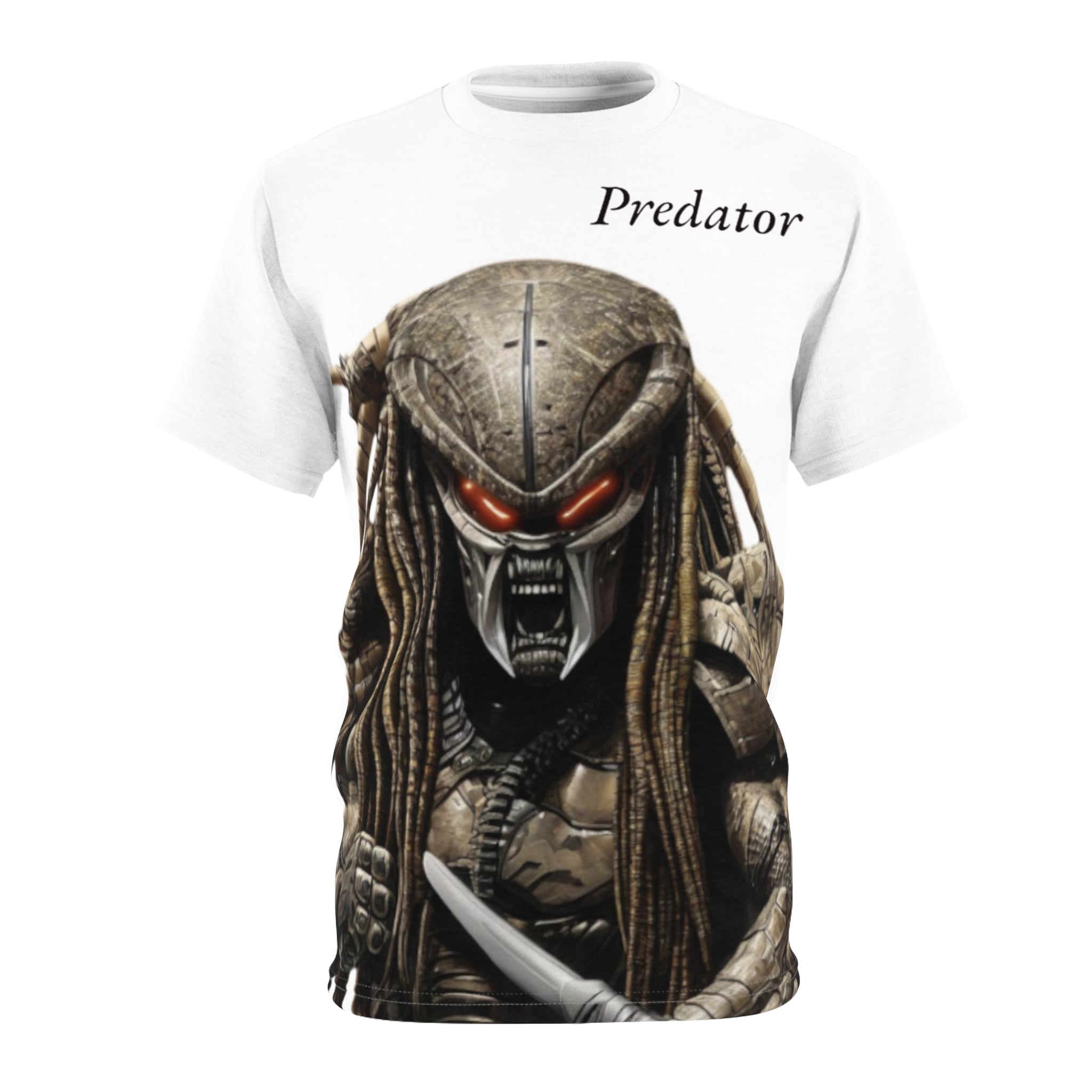 Predator artificial intelligence image t-shirt, white  color for men cut and sew: stylish casual t-shirt,