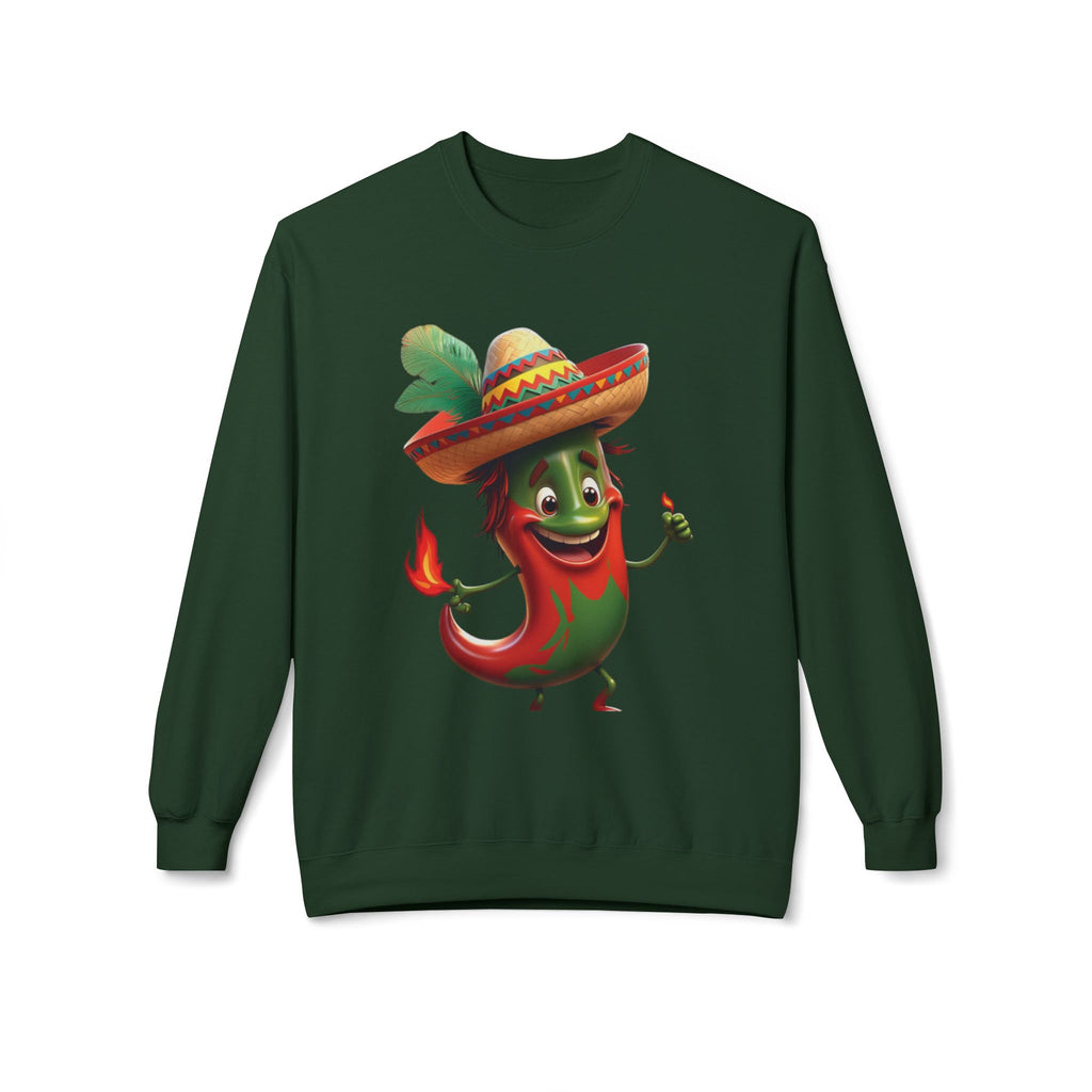 Viva Mexico Fleece Crewneck Sweatshirt - Fun Chili Pepper Design