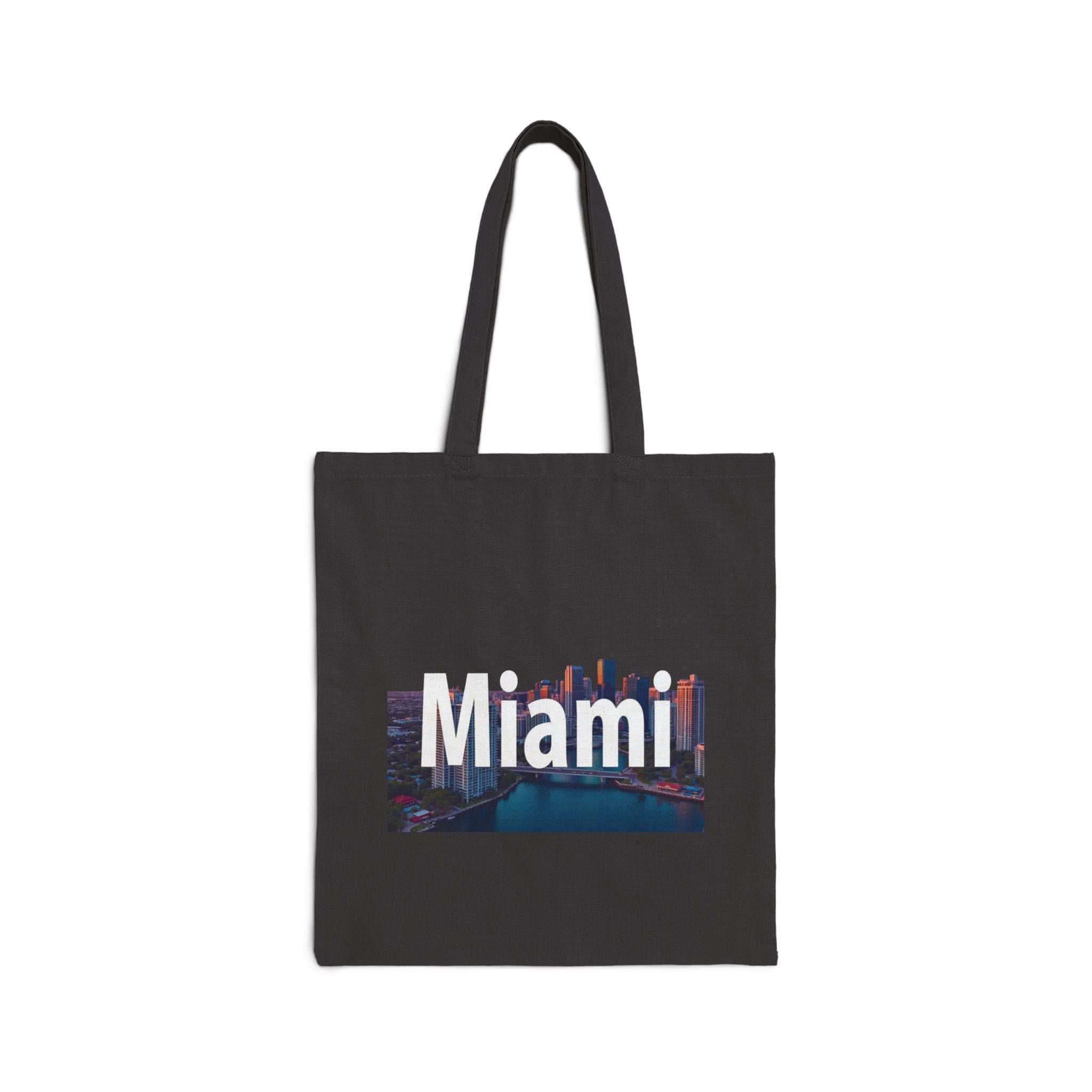 Miami Cityscape Tote Bag — Night Skyline Cotton Canvas Beach & Market Tote
