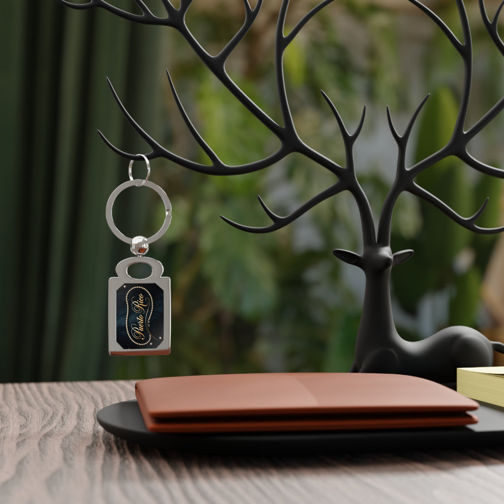 Rectangular keychain with personalized photo of Puerto Rico: metal keychain with custom photo, souvenir gift.