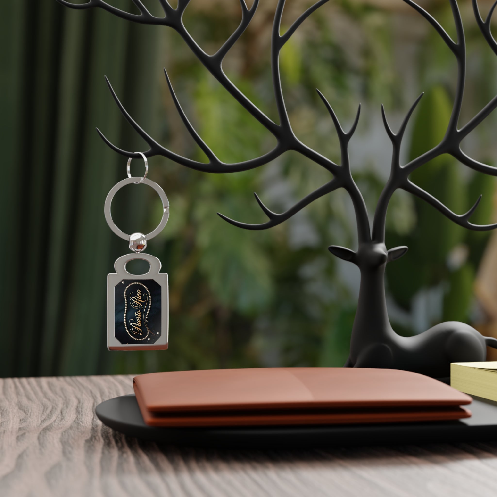 Rectangular keychain with personalized photo of Puerto Rico: metal keychain with custom photo, souvenir gift.