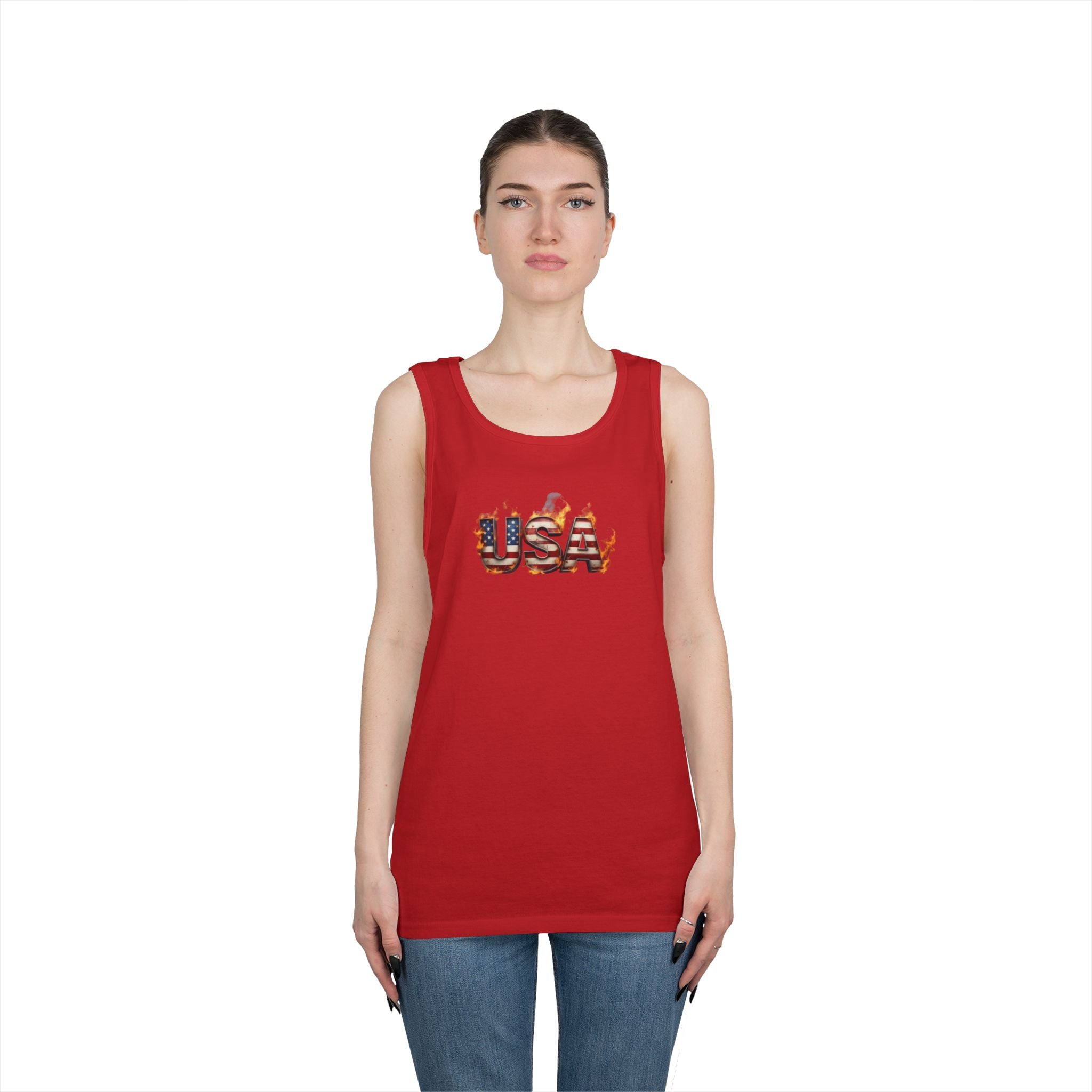 USA Heavy Cotton Tank Top for Casual Summer Outings and Celebrations