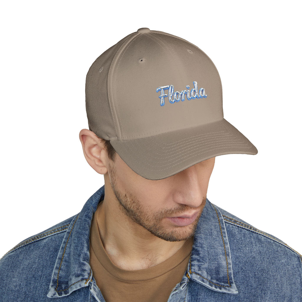 Florida Embroidered Baseball Cap — Script Floral Beach Logo