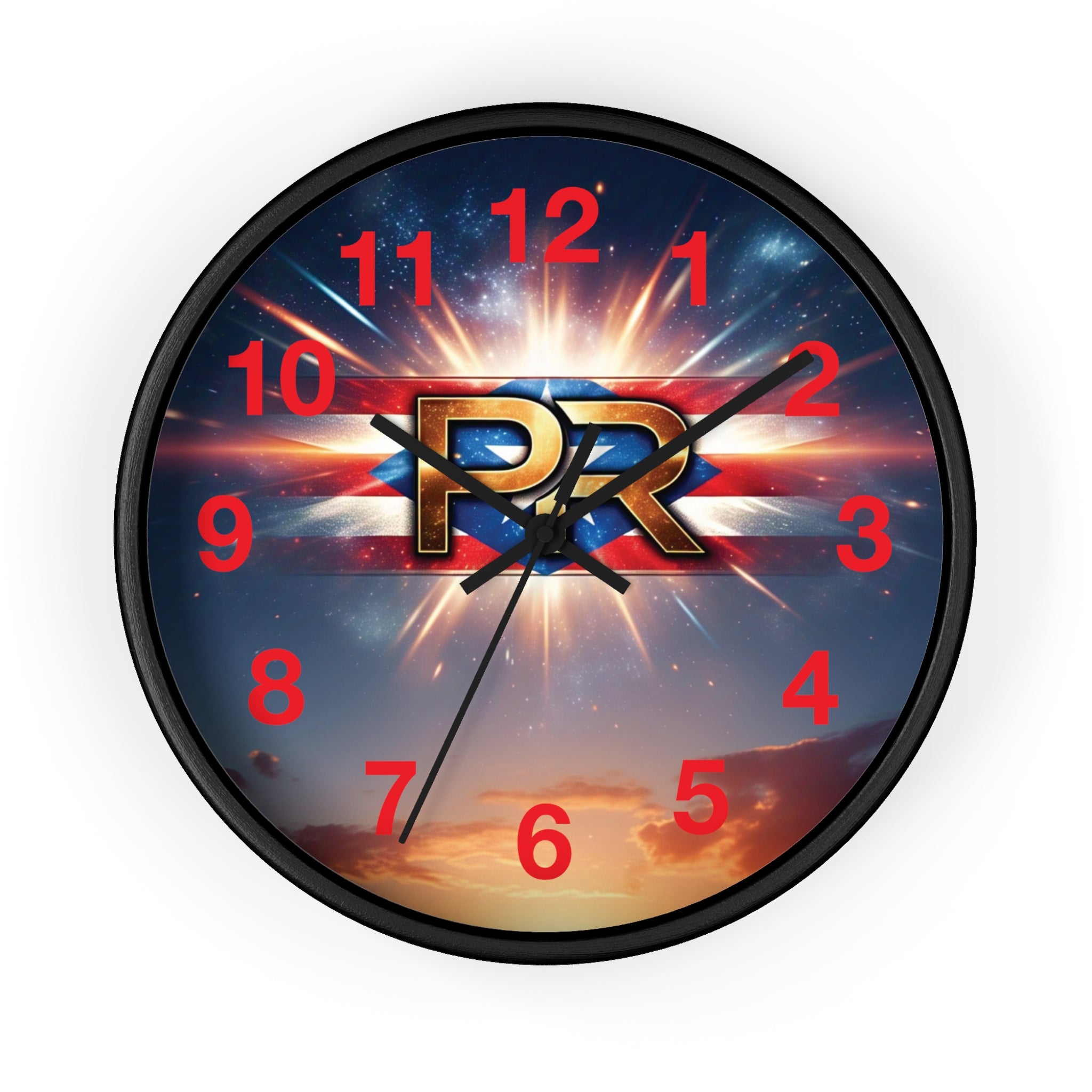 Reloj de pared puertorriqueño con el logotipo de PR: perfecto para decoración del hogar o regalos.