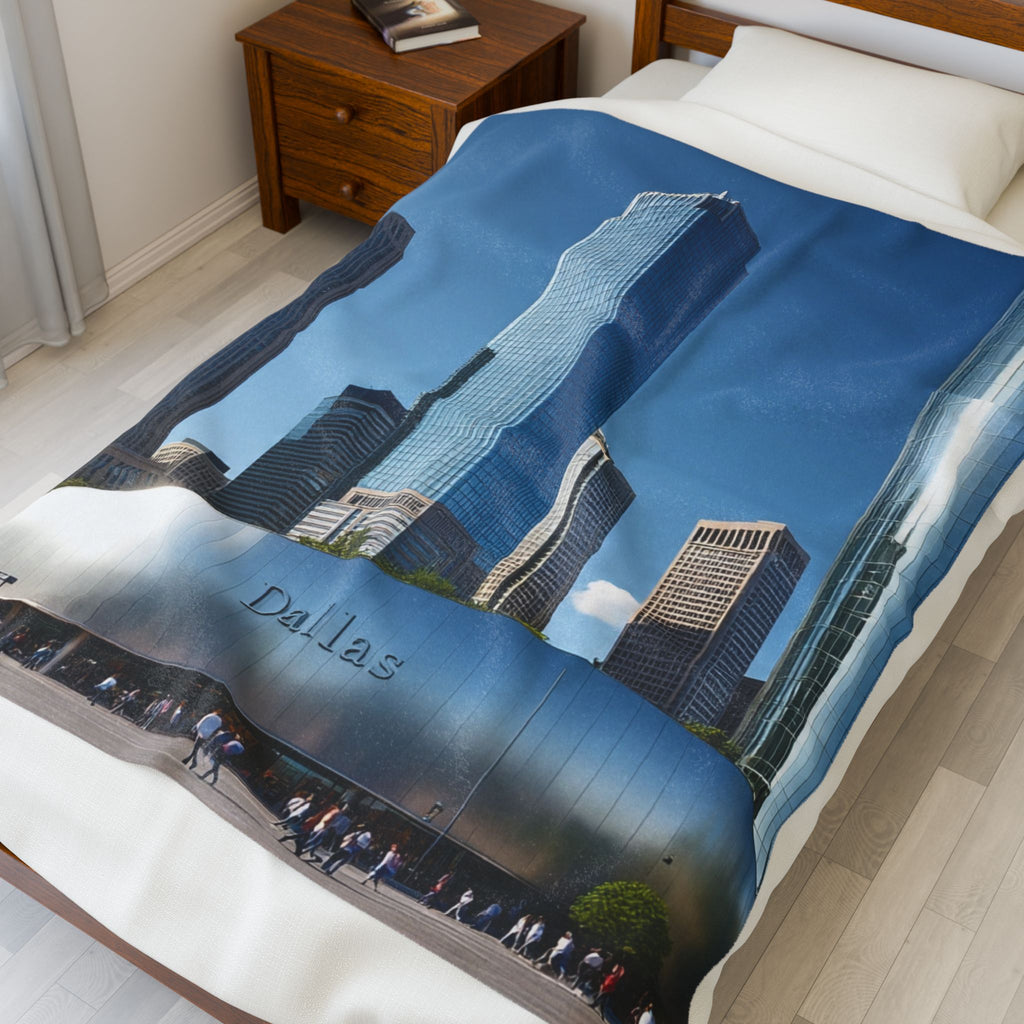 Cityscape Velveteen Plush Blanket - Cozy Home Decor, Gift for Dallas Lovers, Travel Souvenir, Soft Luxury Throw
