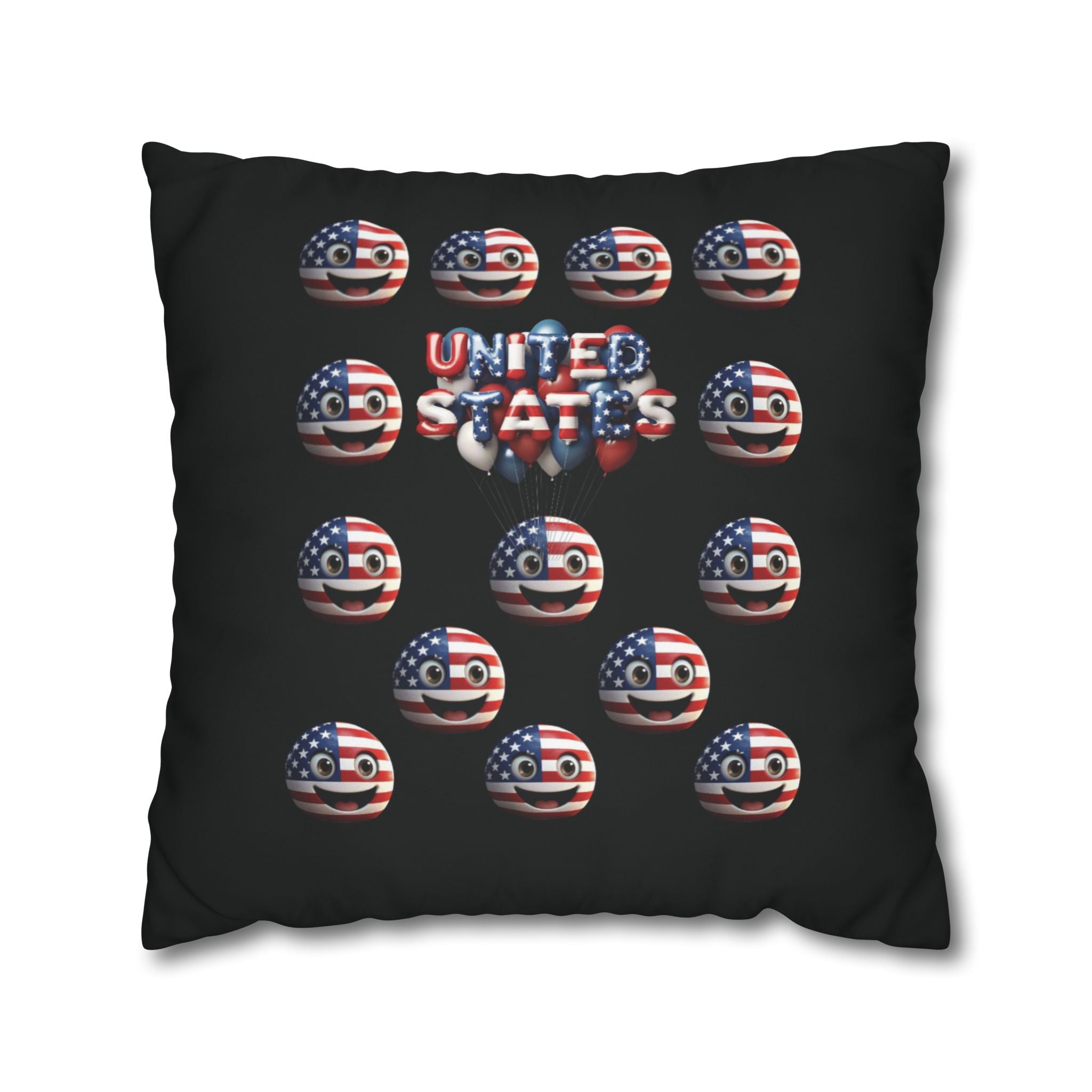 Patriotic USA Flag Emoji Square Pillowcase — American Stars & Stripes Throw Pillow Cover