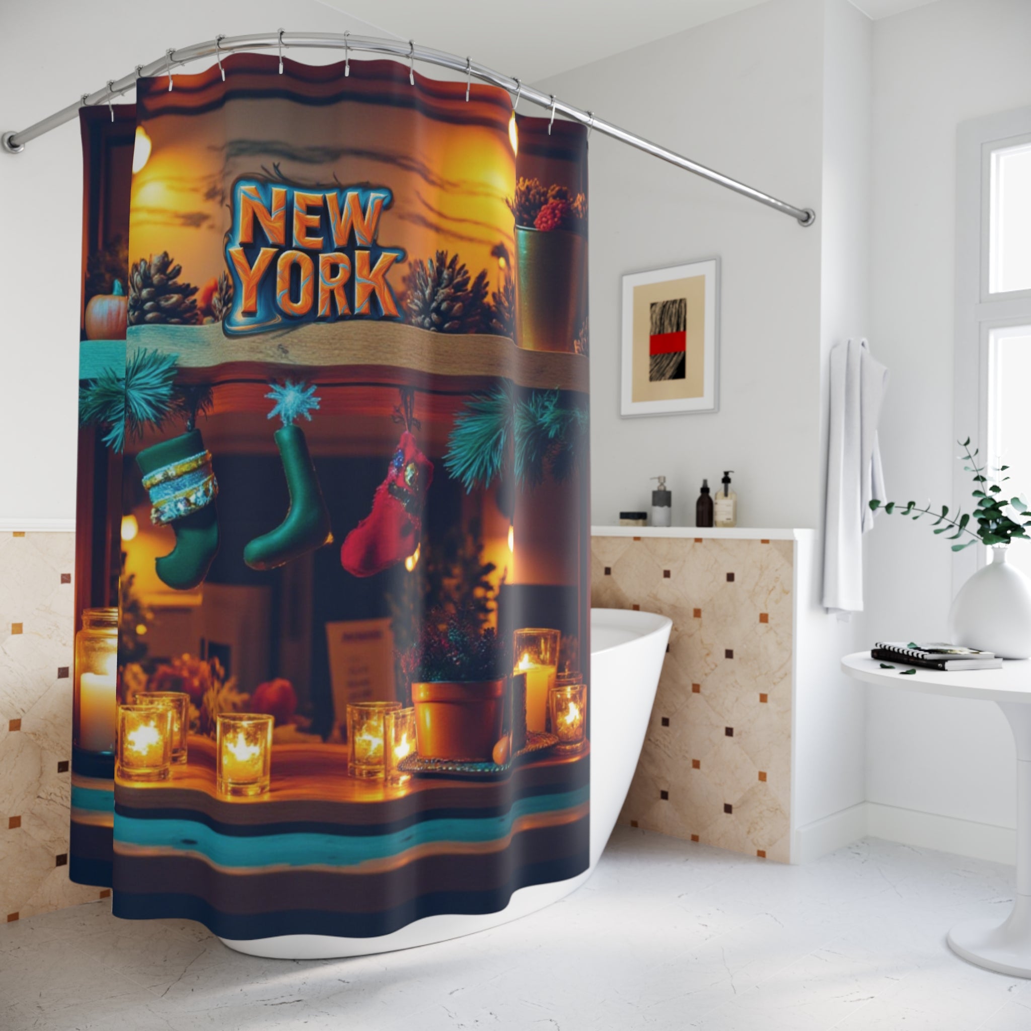 New York Holiday Shower Curtain - Festive Home Decor