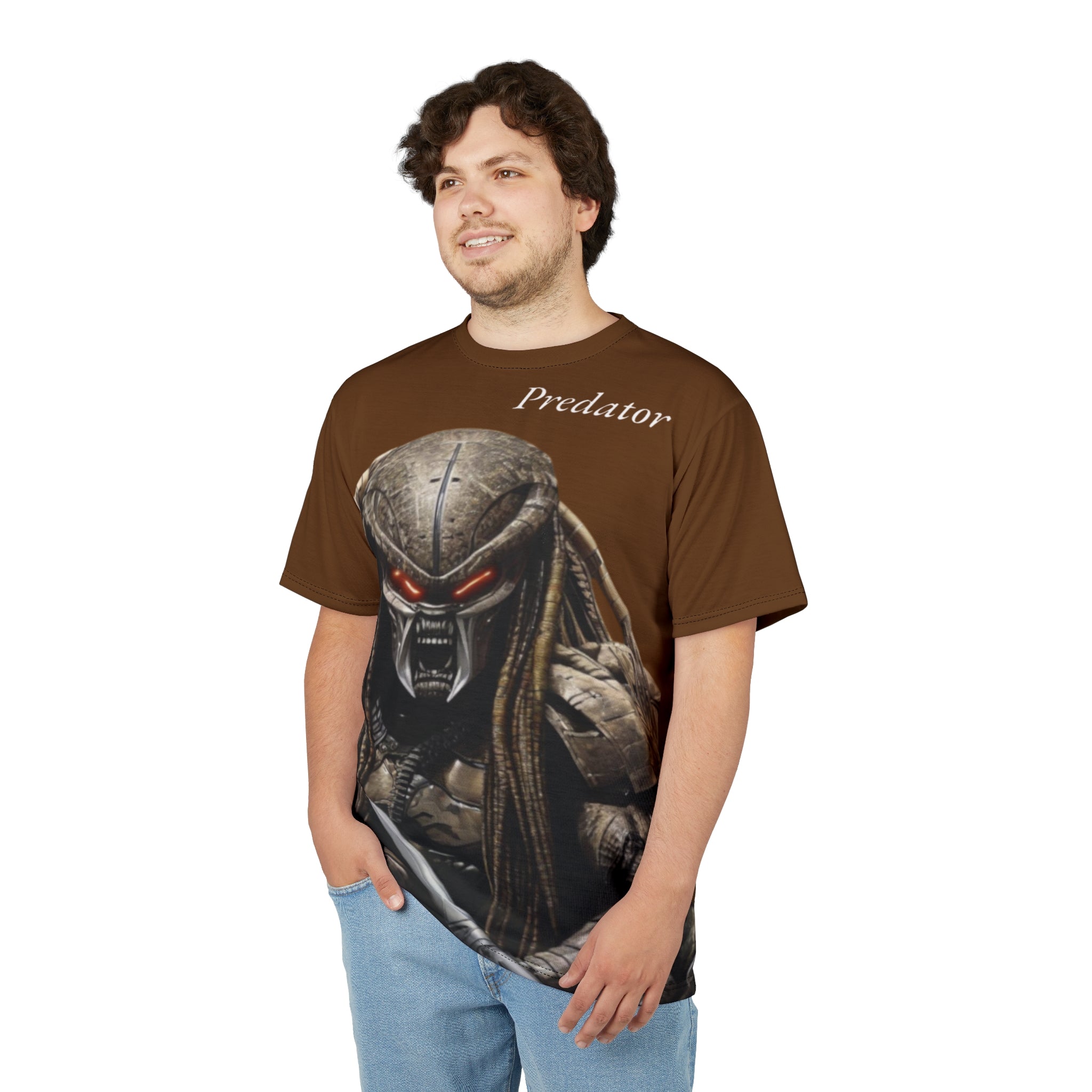 Predator artificial intelligence image t-shirt, brown color for men cut and sew: stylish casual t-shirt, 