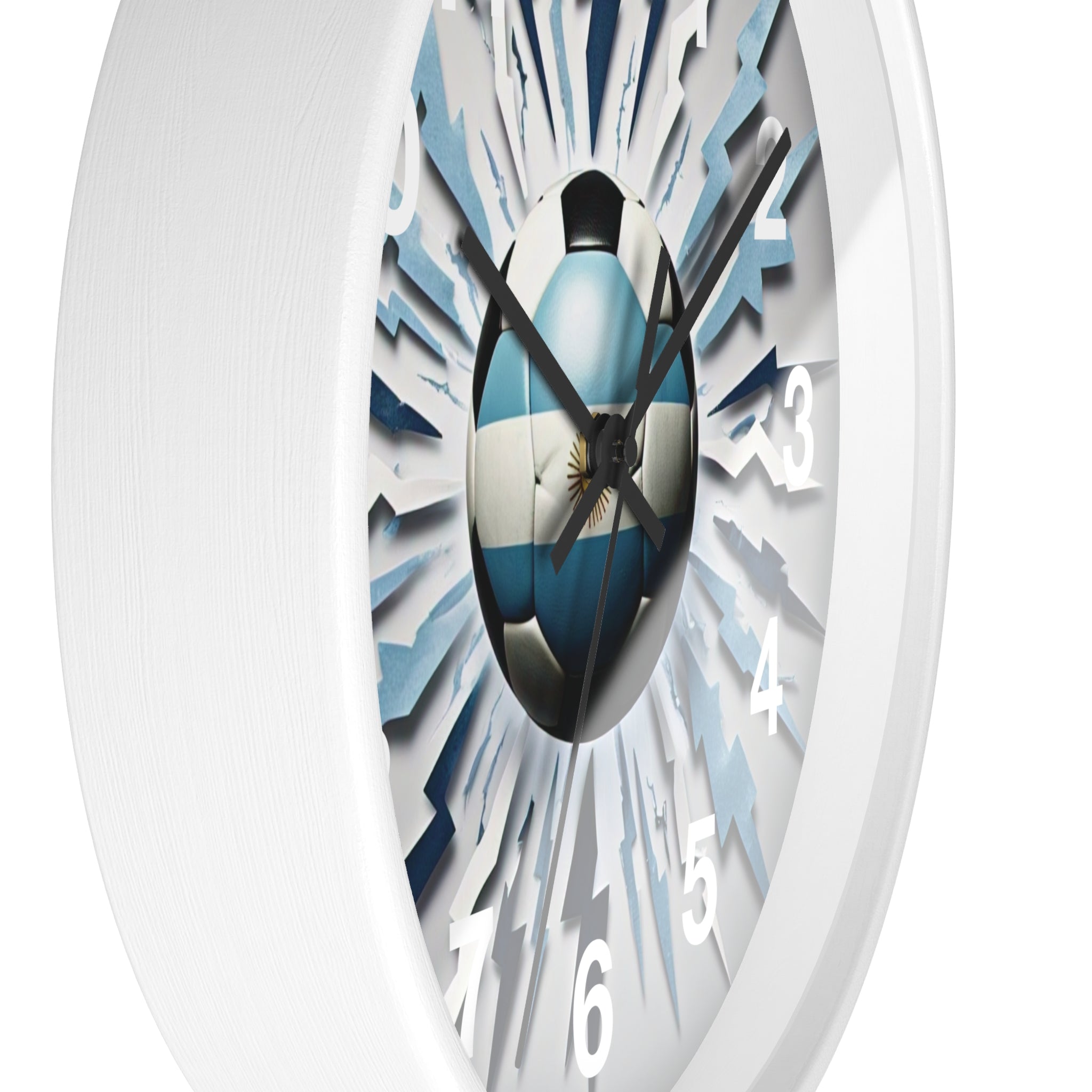 Reloj de pared con balón de fútbol, diseño de bandera argentina para aficionados al deporte, reloj vibrante con temática de fútbol, explosión de fútbol