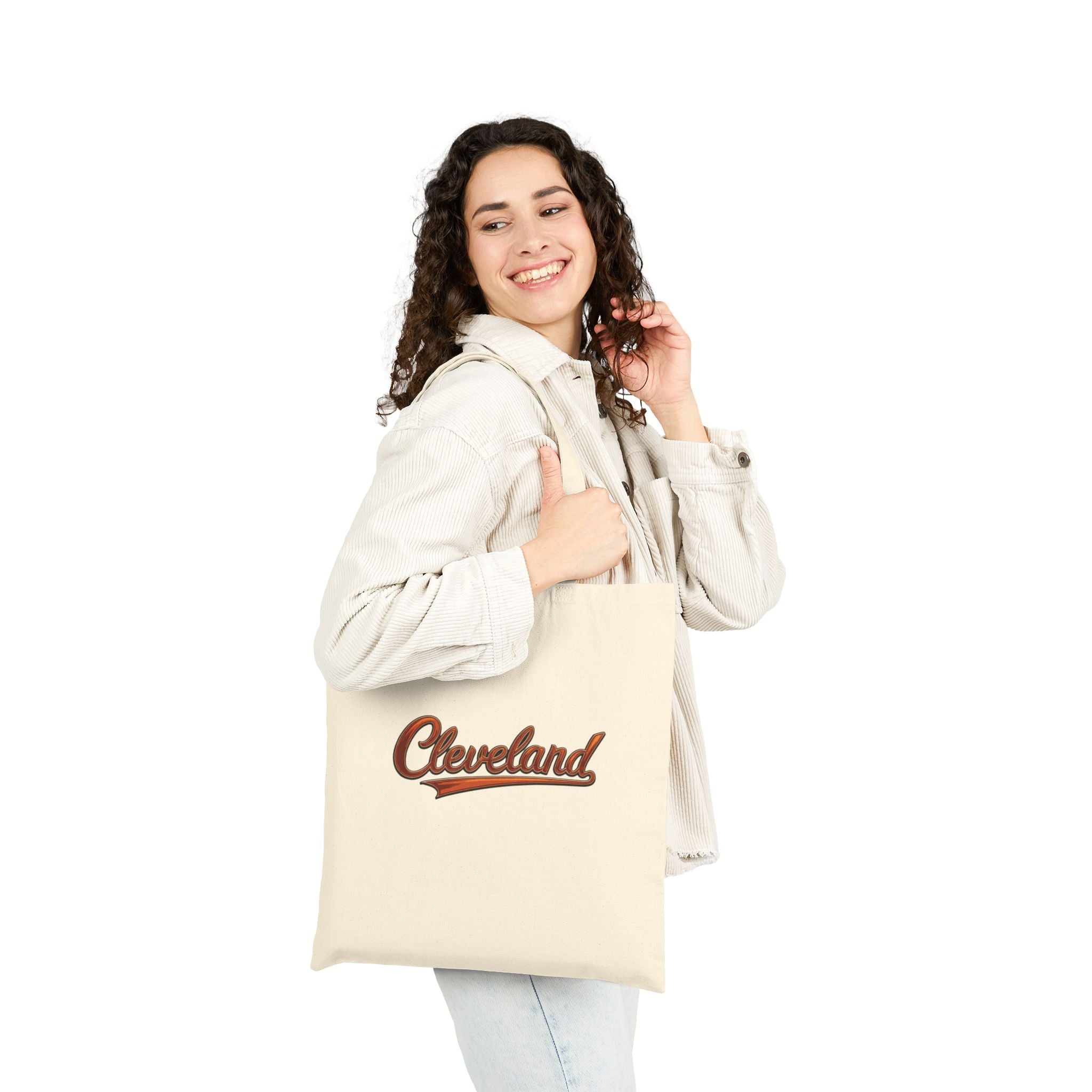 Cleveland Script Canvas Tote Bag — Vintage Retro City Logo Cotton Shopper
