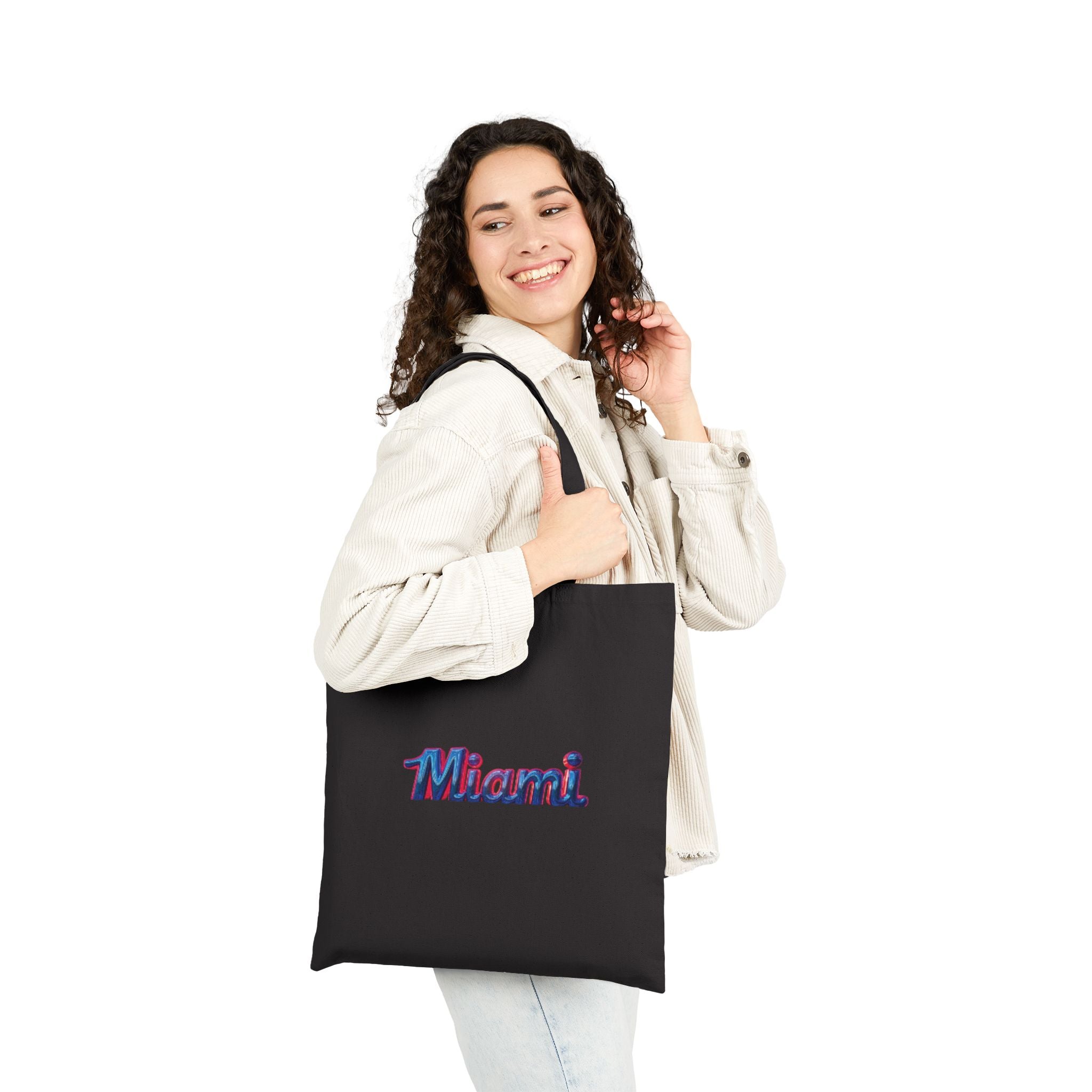Miami Retro Script Canvas Tote Bag — Vintage 80s Vibe Beach & City Shopper
