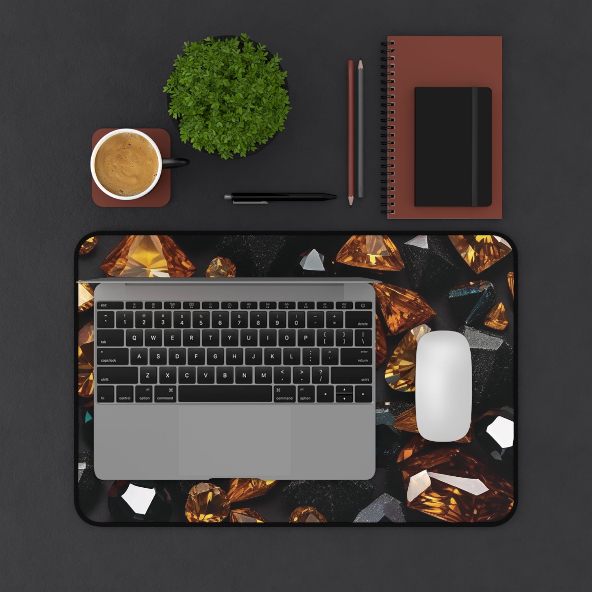 Desk Mat - Black and Gold Diamond Design - Ideal Gift 