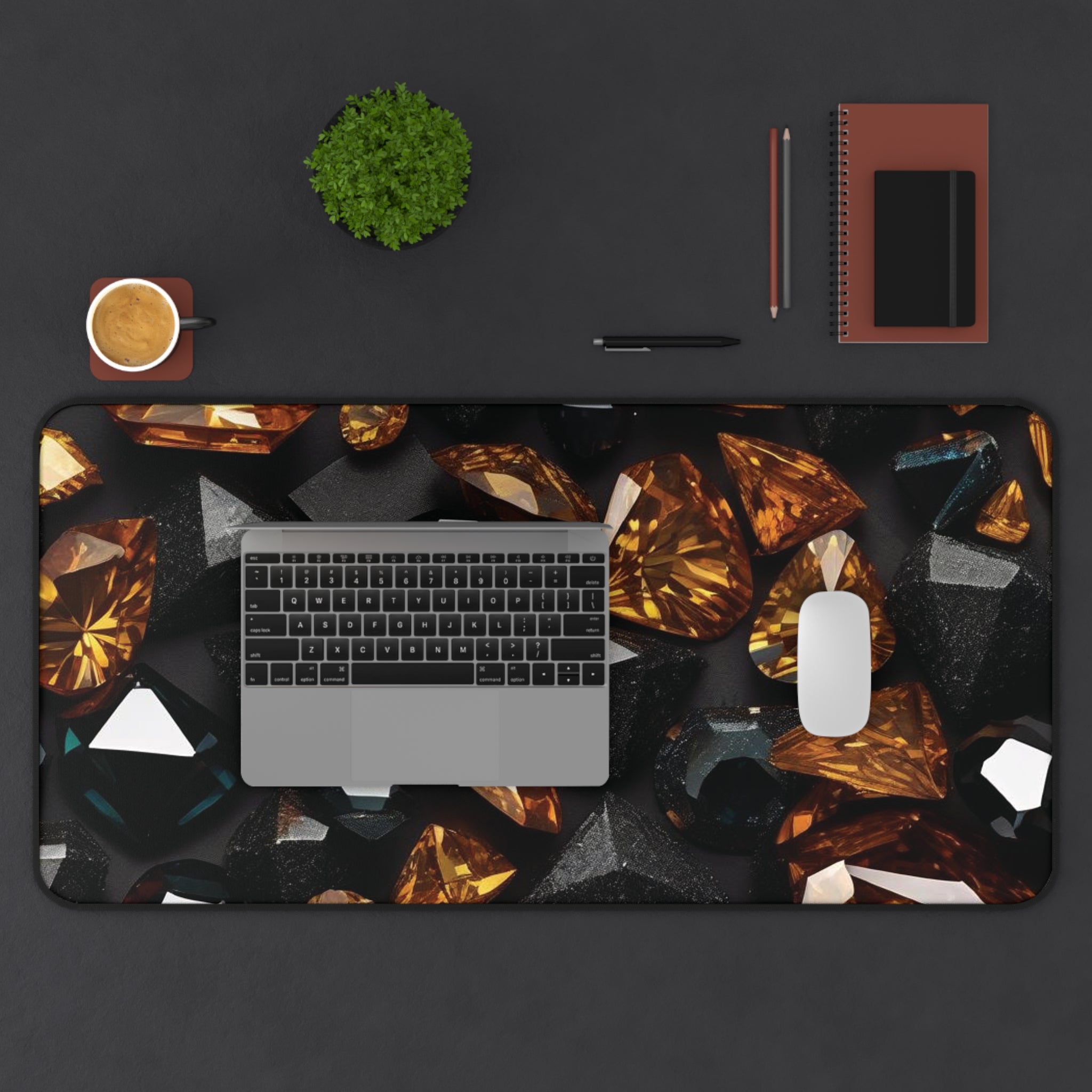 Desk Mat - Black and Gold Diamond Design - Ideal Gift