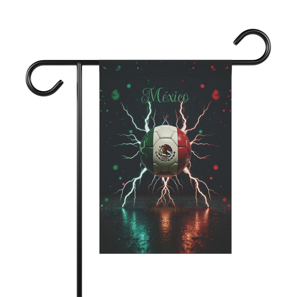 Mexico Soccer Ball Lightning Garden Flag — Patriotic Football House Banner