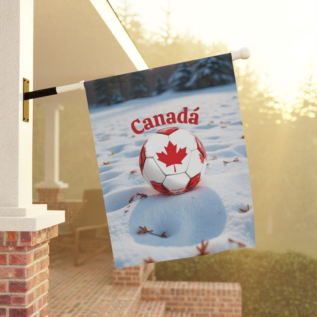 Canada Soccer Garden Flag — Maple Leaf Soccer Ball Winter Garden Banner