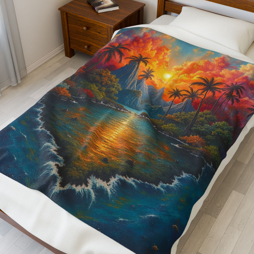 Tropical Sunset Velveteen Plush Blanket - Cozy Comfort for Home Decor
