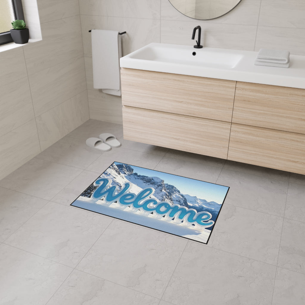 "Winter Welcome" Rug — Mountain Design and Cozy Text
