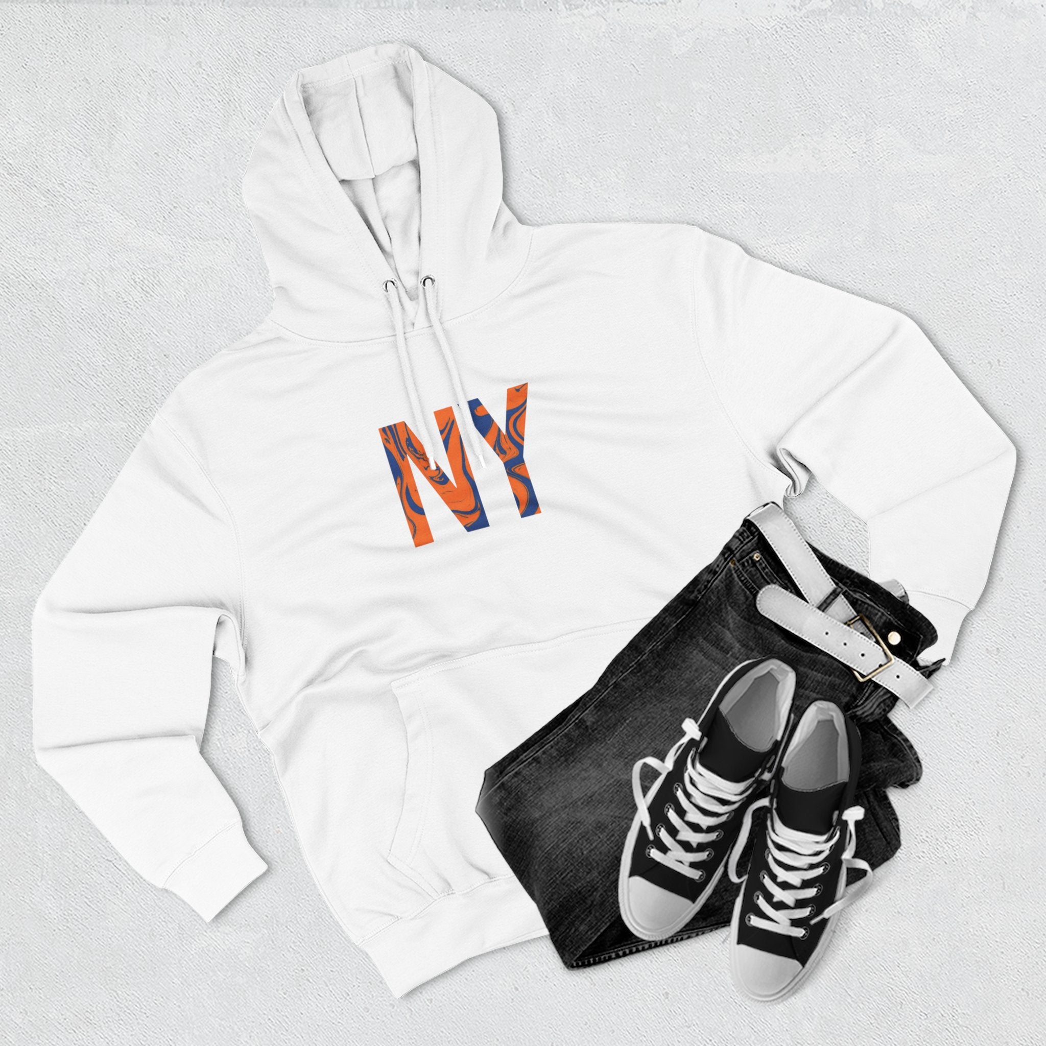 NY Three-Panel Fleece Hoodie, Cozy Hooded Sweatshirt, Casual Wear for All, Gift for Friends, Stylish Streetwear